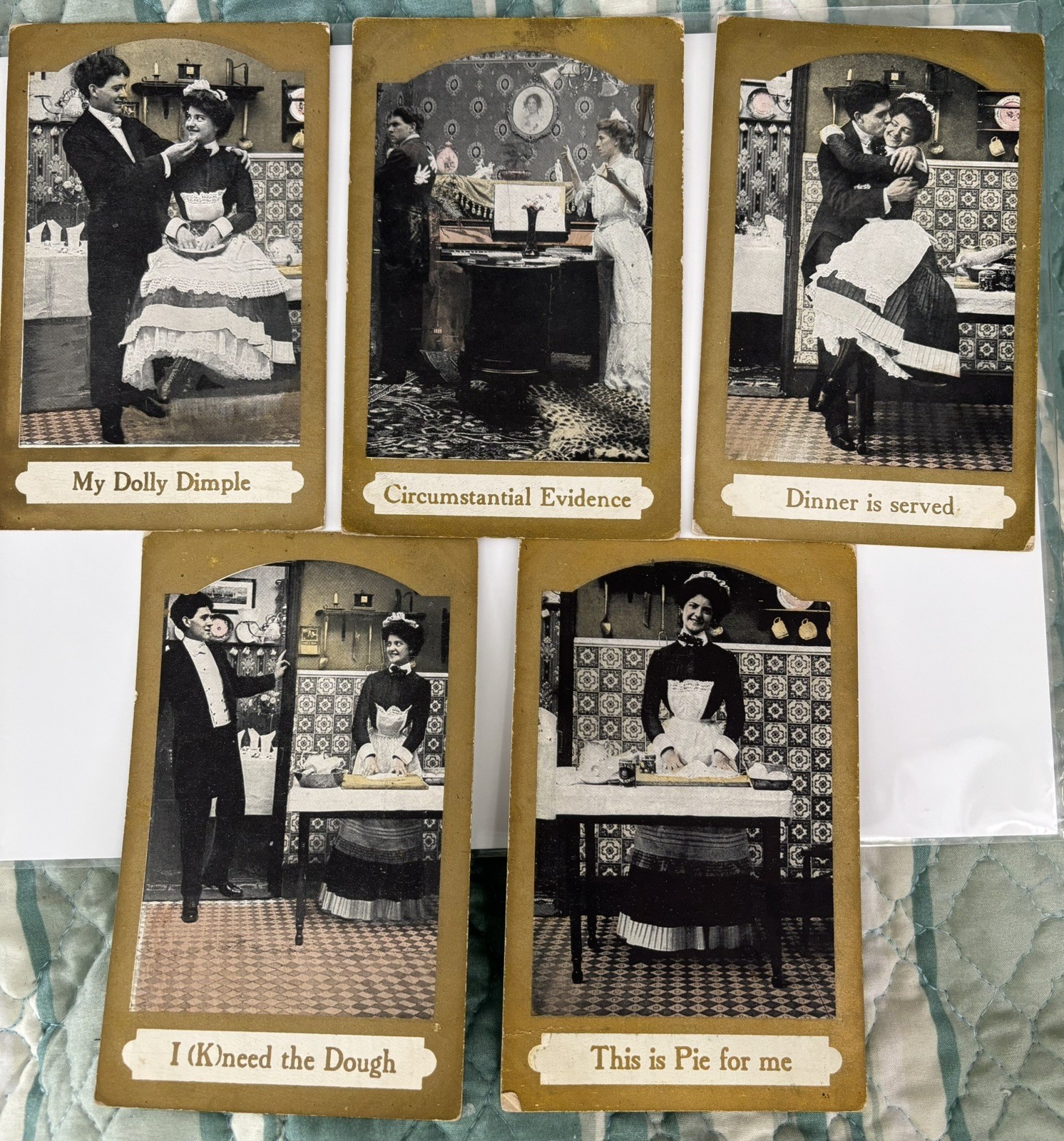 5 Vintage Victorian Risque Master & Servant Girl Early 1900s Postcards