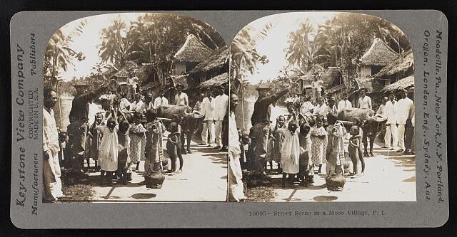 Photo:Philippines Moro Village Street Scene 1900s Native Children Men