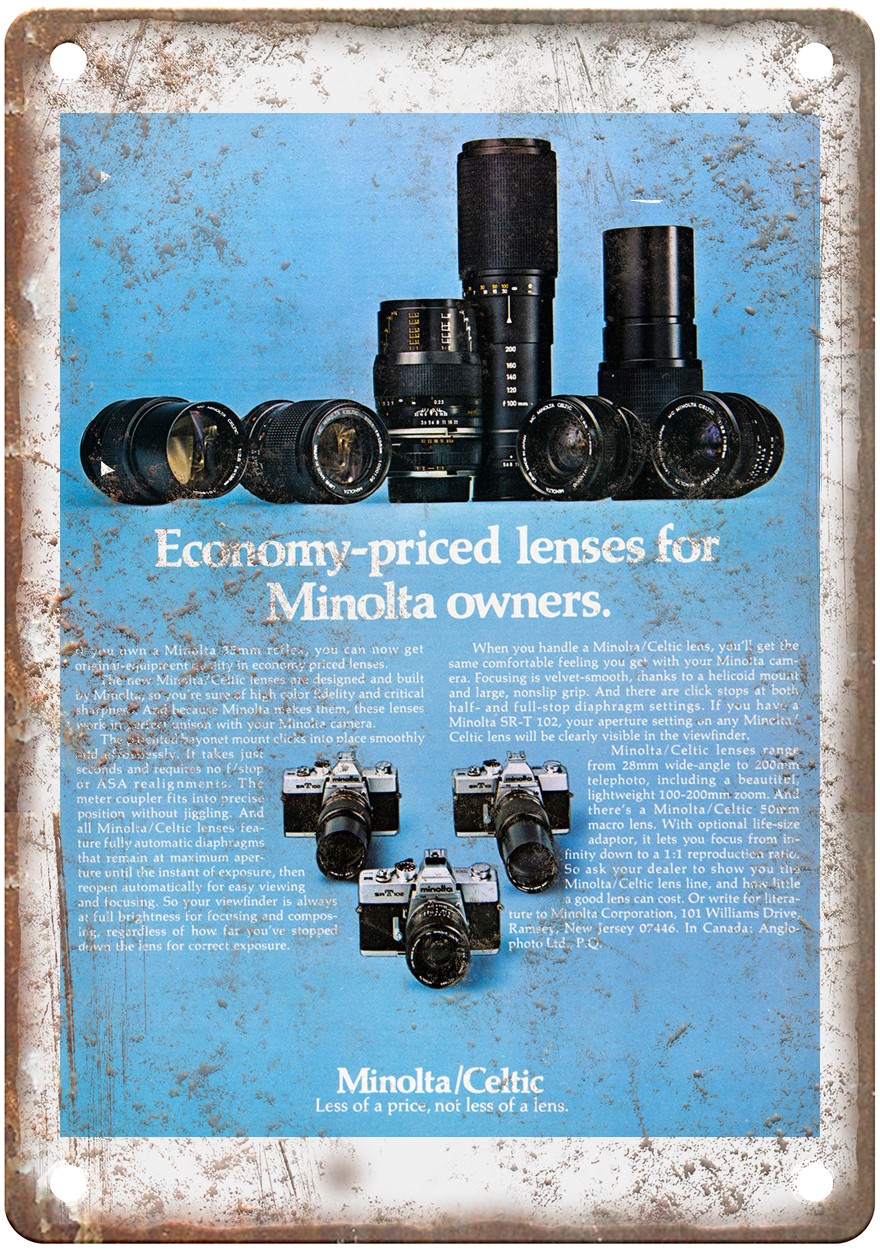 1974 Minolta Vintage Film Camera Advertisement Retro Look Metal Sign C1344