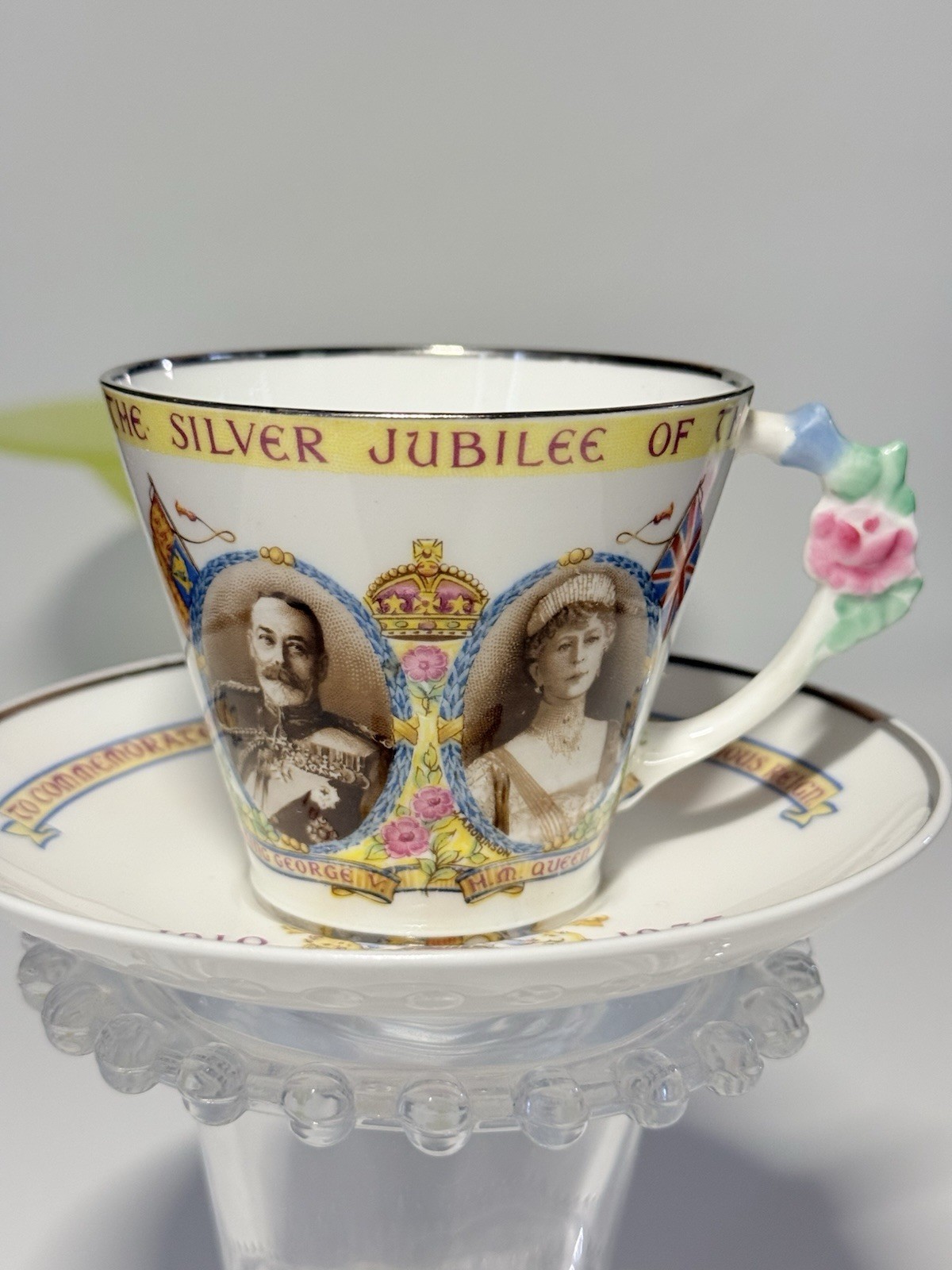 Vintage 1935 Paragon Silver Jubilee Teacup Saucer Set King George V Queen Mary