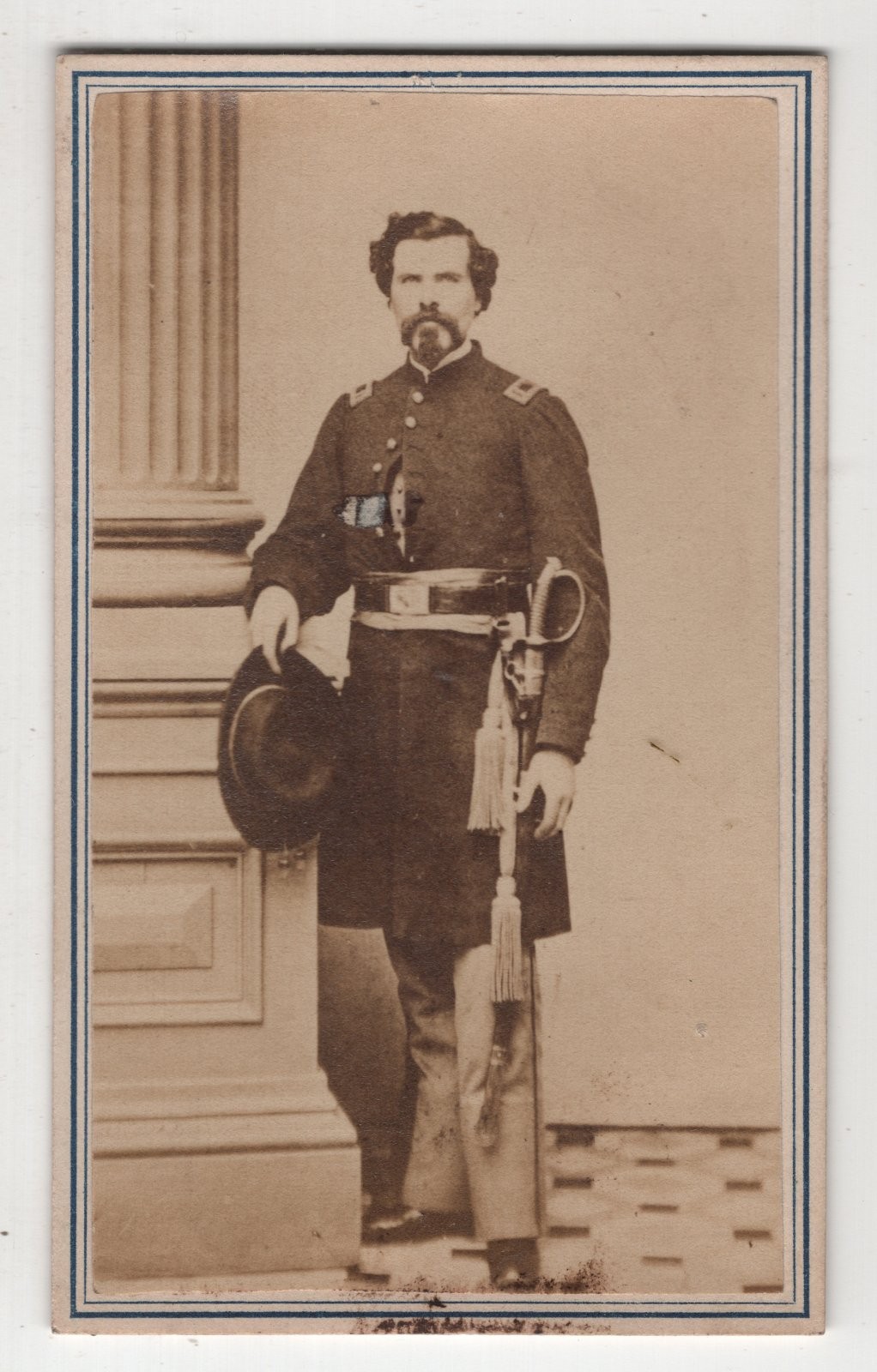 Antique CDV Higgins Civil War Union Officer Uniform Sword Revenue Stamp Boston