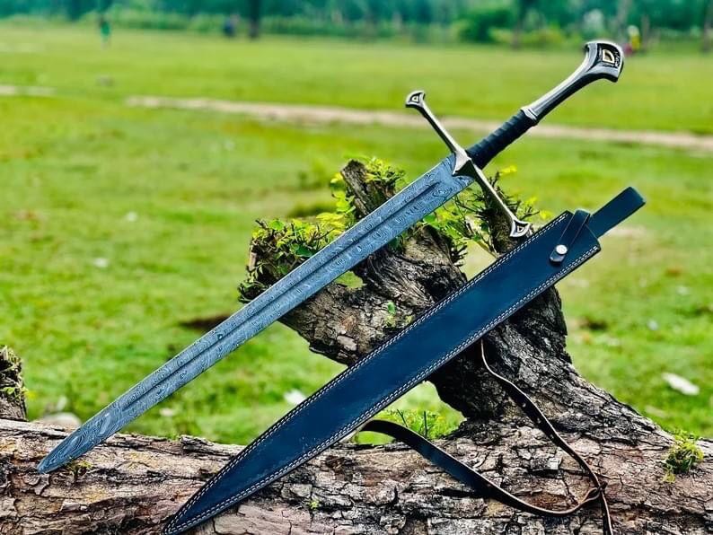 38-Custom Handmade Damascus Steel Viking Sword Hunting Sword W/Sheath