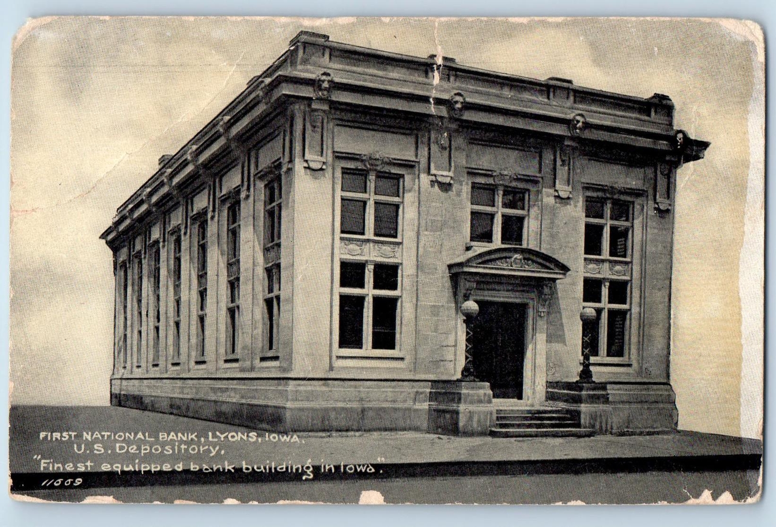 c1910\'s First National Bank Equipped US Depository Building Lyons Iowa Postcard c1910\'s First National Bank Equipped US Depository Building Lyons Iowa Postcard
