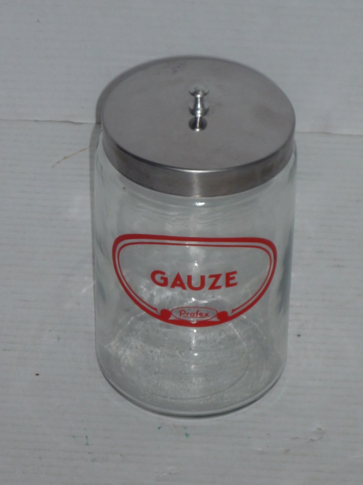 VINTAGE PROFEX GAUZE APOTHECARY JAR WITH LID DOCTOR DENTIST CLEAN