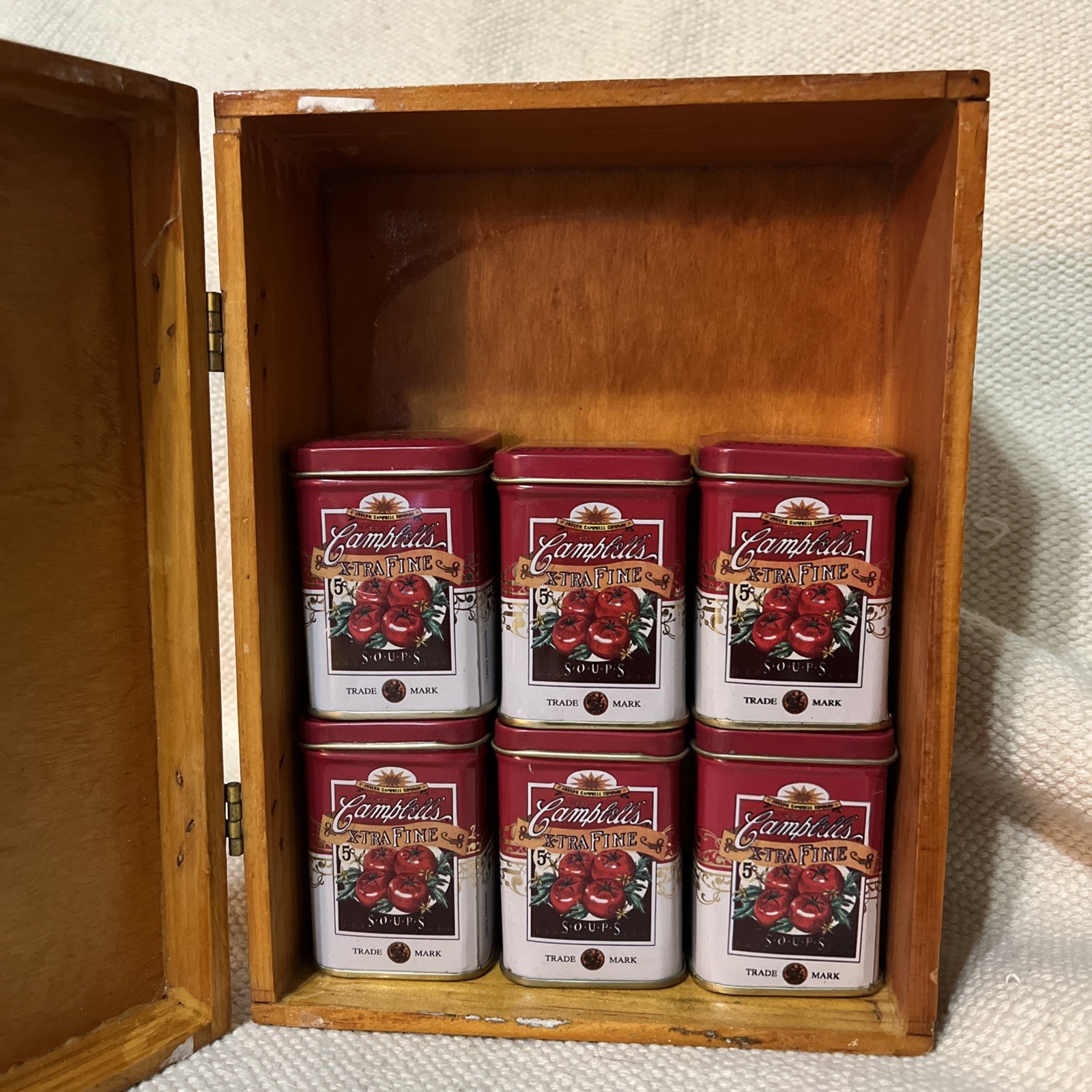 Vintage Lot Of 6 Mini Campbell’s Extra Fine Tomato Soup Collectible Candle Tins