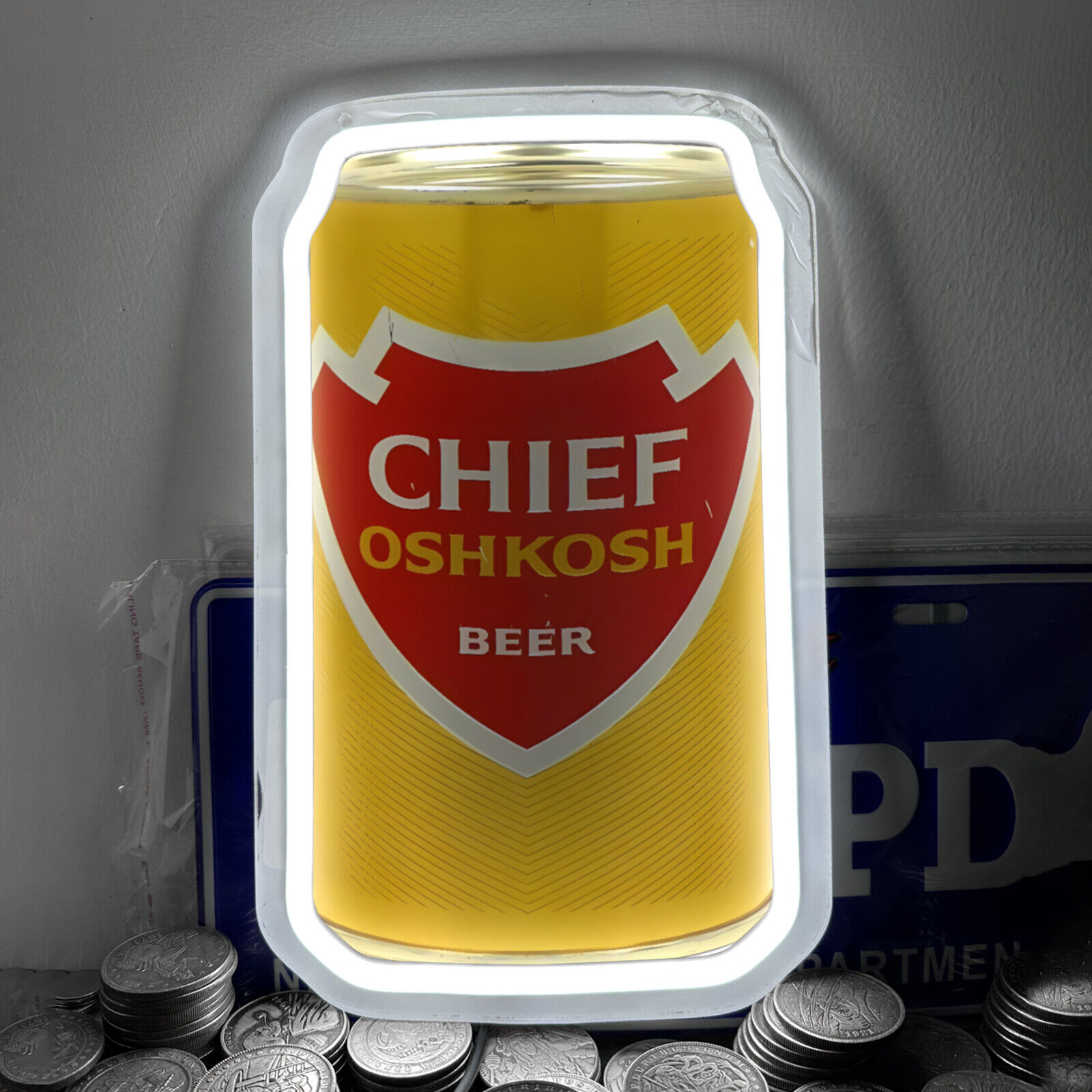 Chief Oshkosh Beer Cans Neon Sign Bar Store Wall Decor For Nightlight 12\