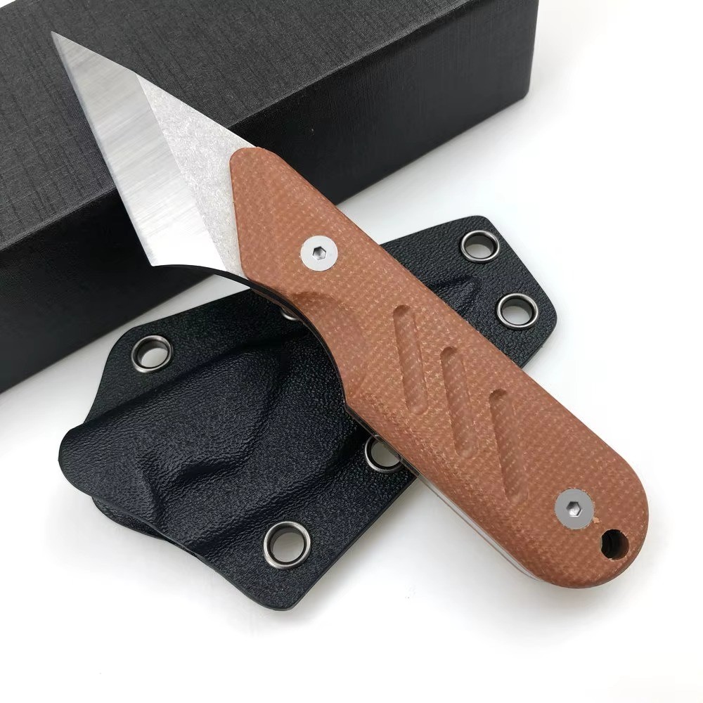 TRSKT Fixed Blade Neck Knife 14C28N Steel Flax Handle Kydex Sheath EDC