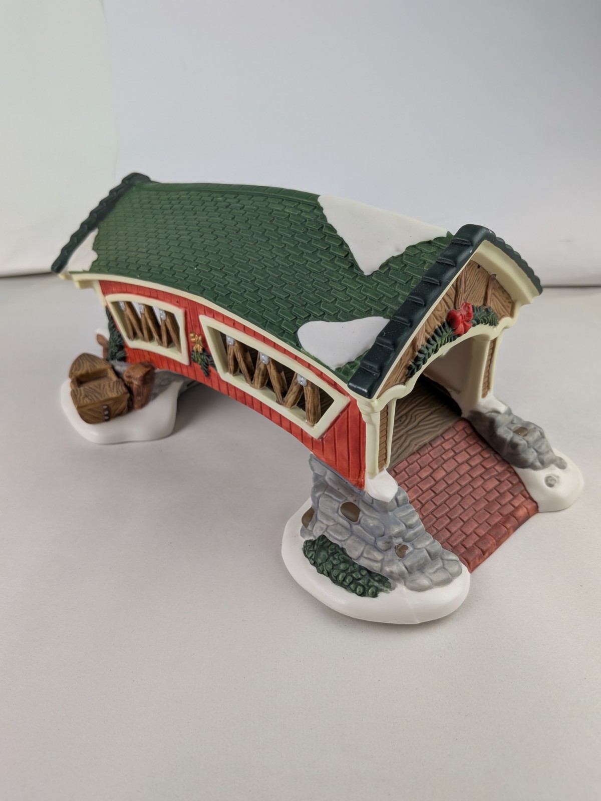 Vintage Holiday Time Christmas Village Collectible Figure Decor Covered Bridge