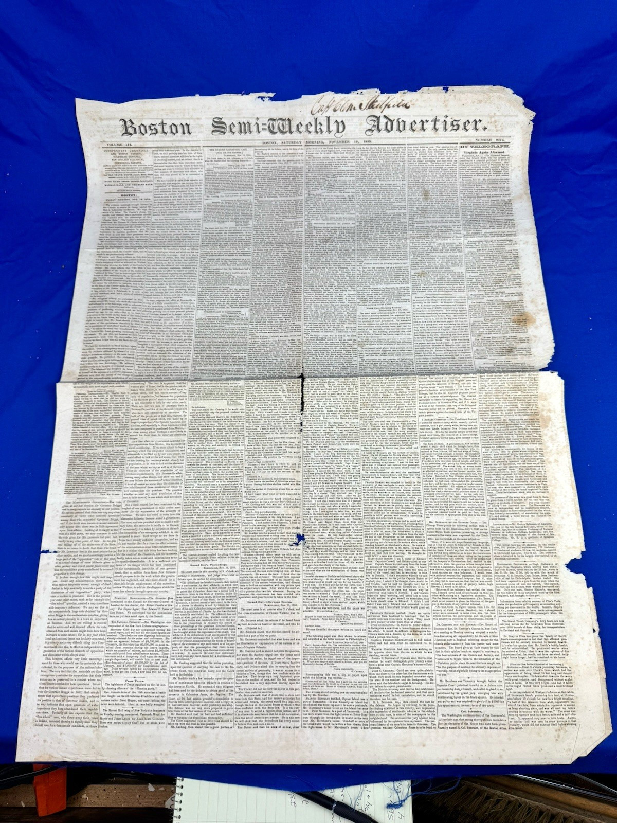 11/19/1859 Boston Semi-Weekly Advertiser Newspaper - JOHN BROWN, Harper\'s Ferry 11/19/1859 Boston Semi-Weekly Advertiser Newspaper - JOHN BROWN, Harper\'s Ferry
