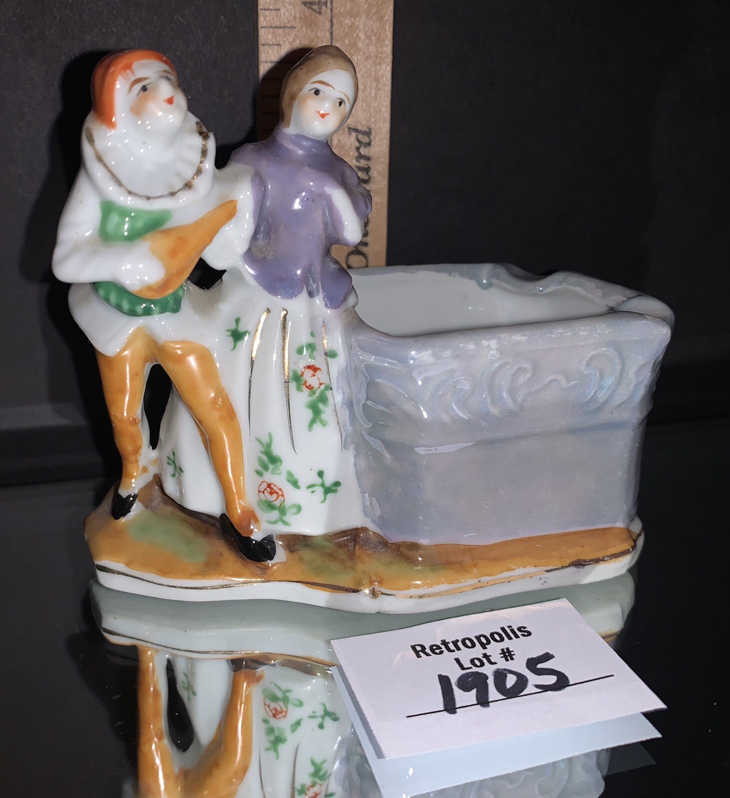 Lusterware Ceramic Mandolin Lute Player Planter Japan Vintage Lusterware Ceramic Mandolin Lute Player Planter Japan Vintage