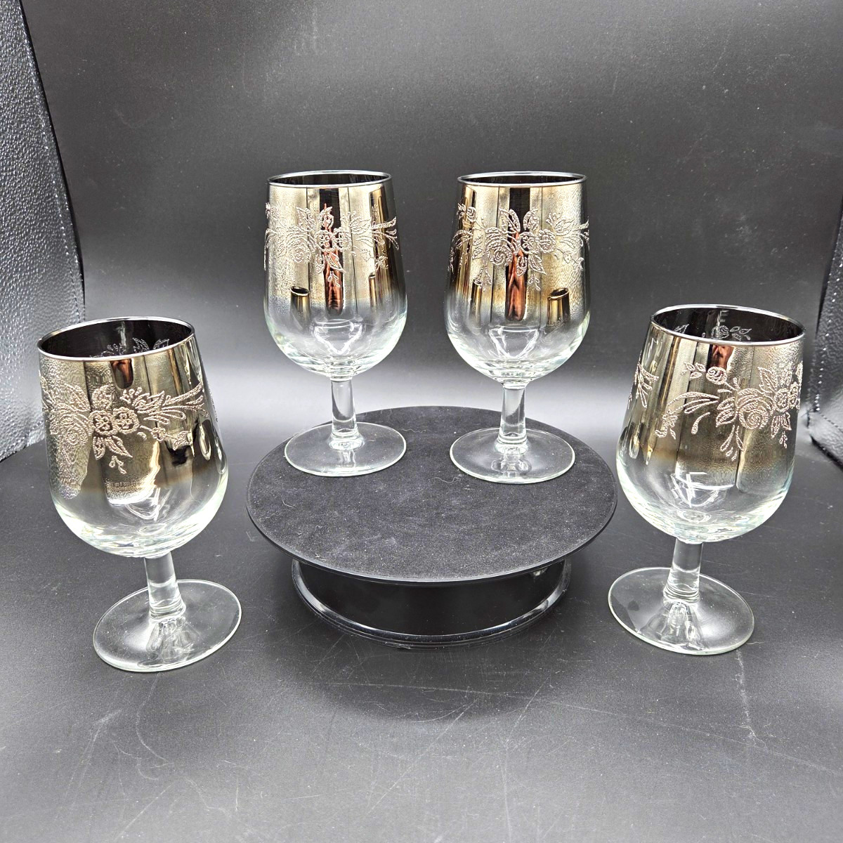 Vintage Silver Fade Floral Wine Goblets Set of 4 Mid Century Ombre Glasses Vintage Silver Fade Floral Wine Goblets Set of 4 Mid Century Ombre Glasses