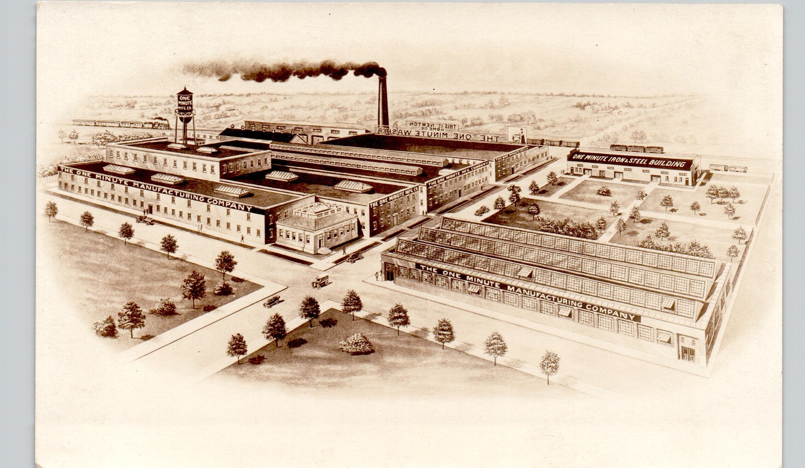 1 MINUTE MANUFACTURING COMPANY newton ia c1910 postcard iowa real photo rppc