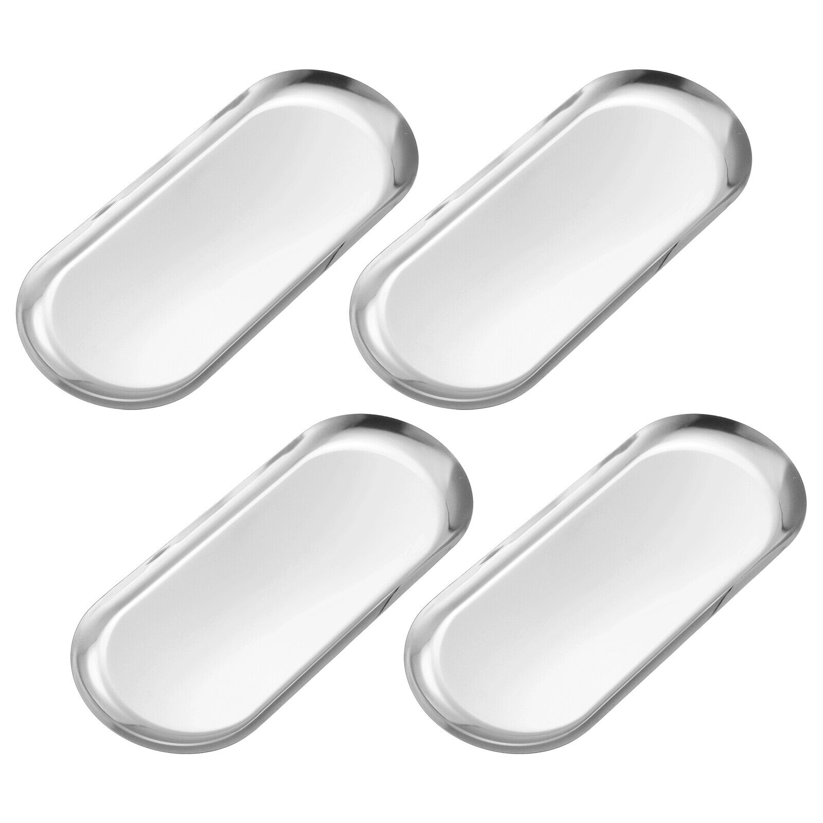 4pcs Stainless Steel Decorative Trays Silver Bathroom Cosmetic Trays (12 Inch)