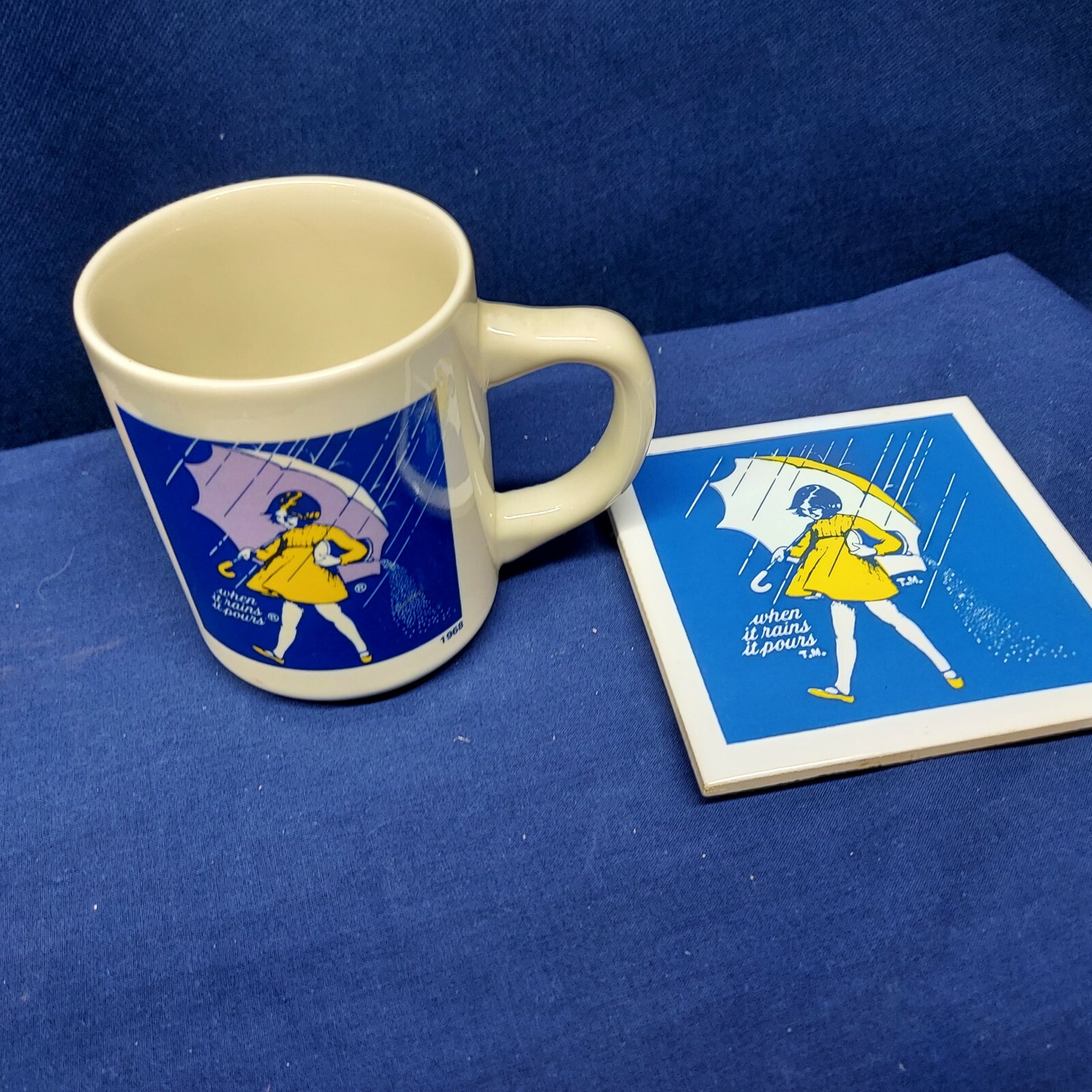 Vintage Collector\'s Morton\'s Salt 150th Anniversary-1968 Era Mug/ Coaster Set 