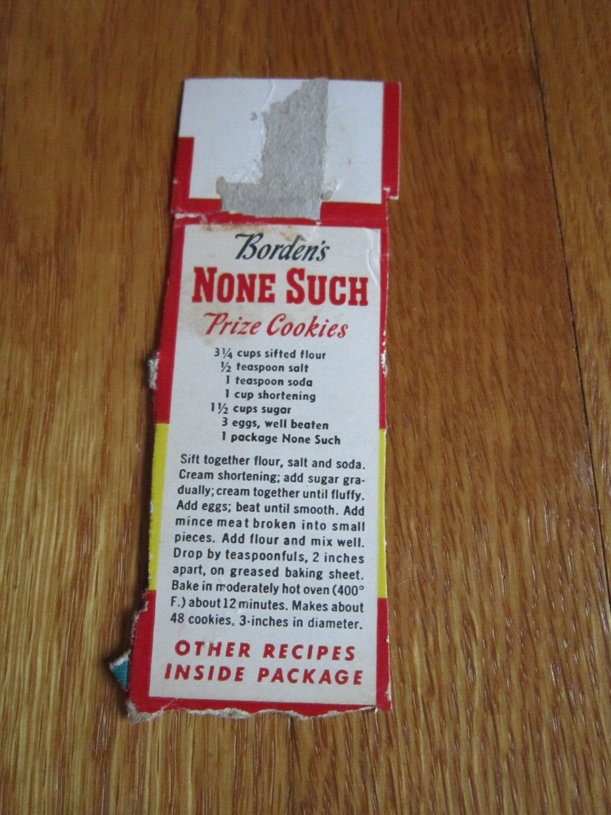 Vintage Borden\'s None Such Box side Recipe Prize Cookies Collectible