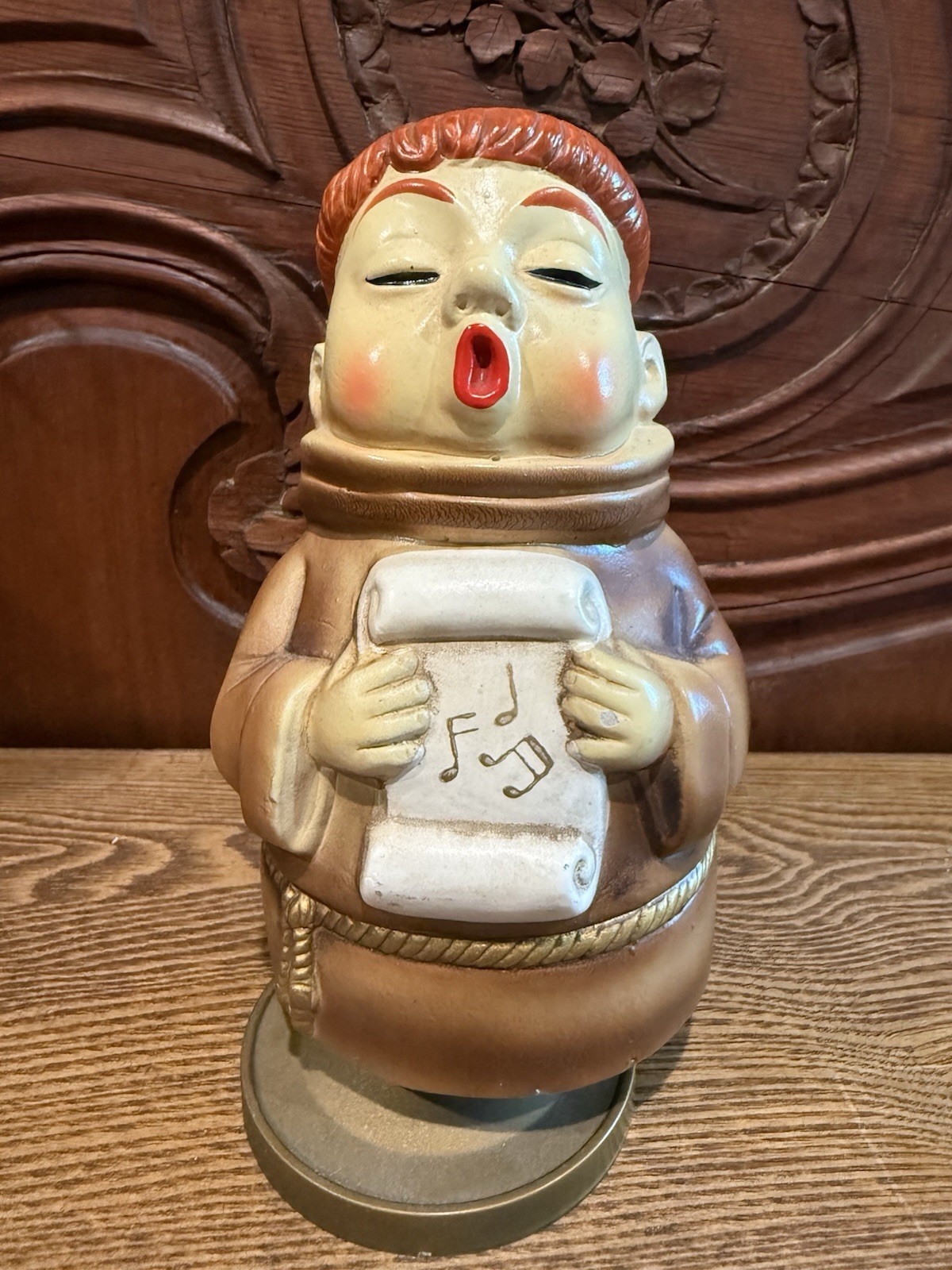 Vintage Singing Monk Revolving Music Box Hand Painted Star Japan WORKS