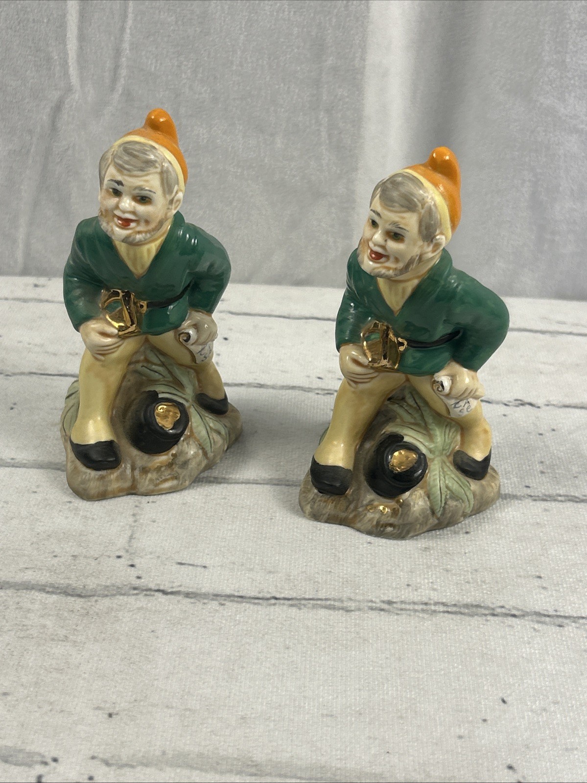 MZ Irish Dresden Porcelain Leprechaun Figurine 5.5” Set Of 2