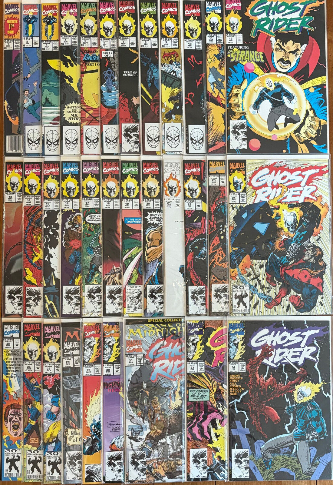 GHOST RIDER, MARVEL,  1990-93, Lot #1-31,33,34, 1 EACH, (33 TOTAL),  VERY GOOD