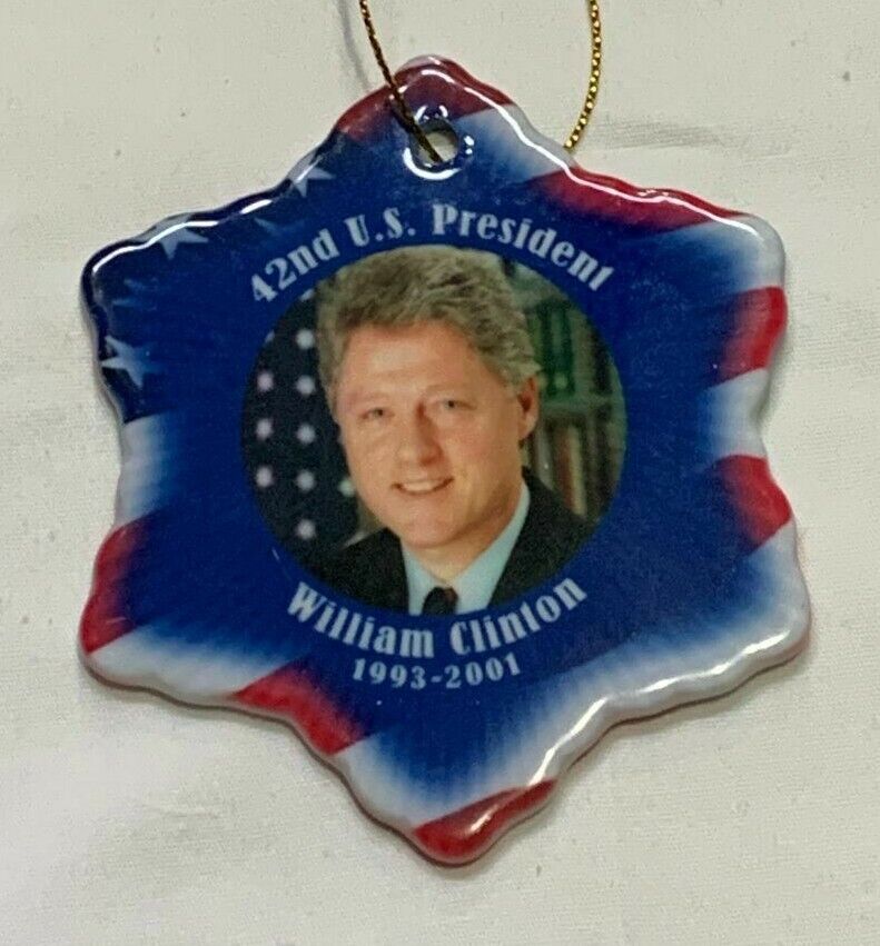 William Clinton 42nd US President Porcelain Christmas Double Sided Ornament 