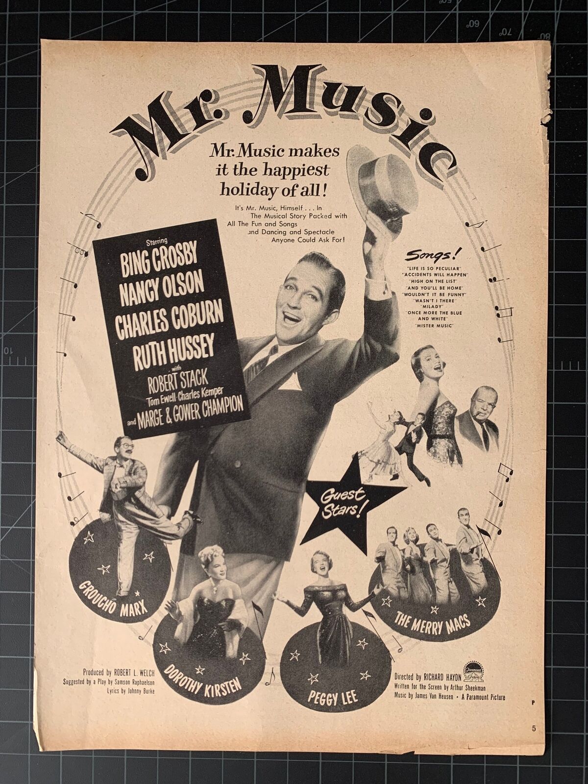 Vintage 1950s “Mr. Music” Film Print Ad - Bing Crosby - Nancy Olson