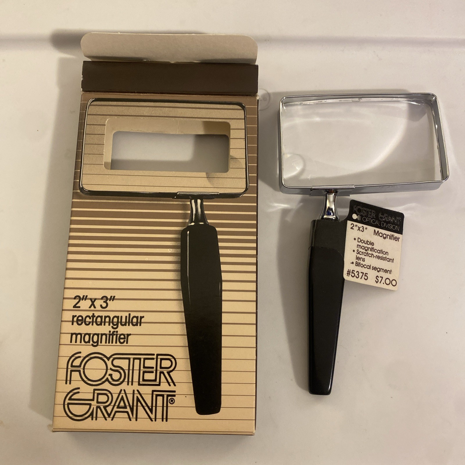 Vintage 1985 Japanese made Chrome 3x2 Magnifying Glass NOS Foster Grant  