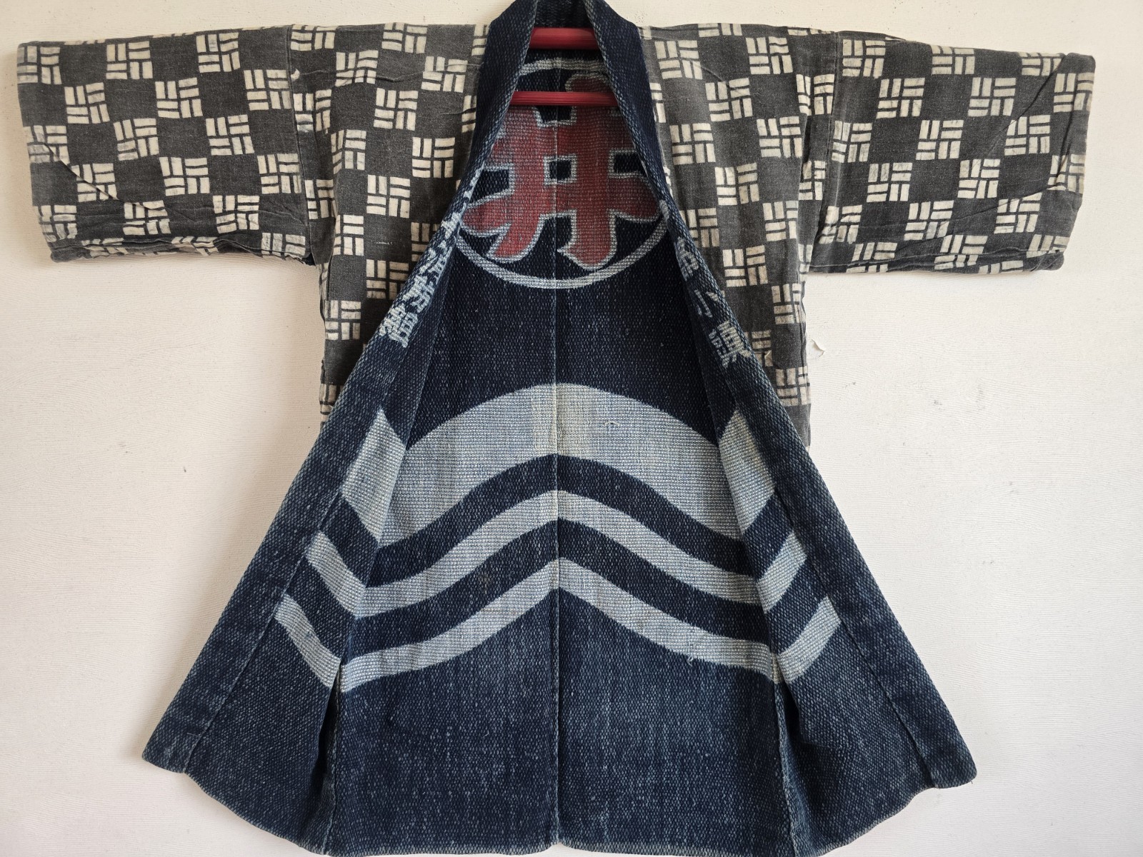 Rare 1910s Japanese Firefighter Sashiko Hanten, Indigo Cotton Fireman Jacket, 