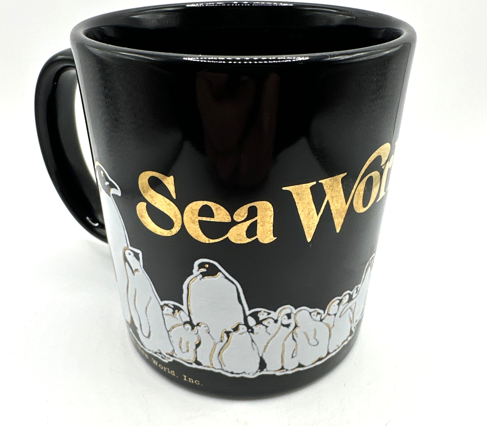 Vintage 1985 Sea World Ceramic Coffee Mug Black Cup