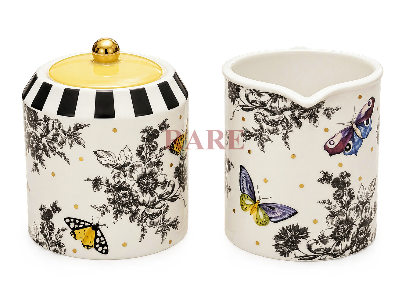 MacKenzie-Childs Butterfly Toile Creamer & Sugar Ceramic Set New No Box