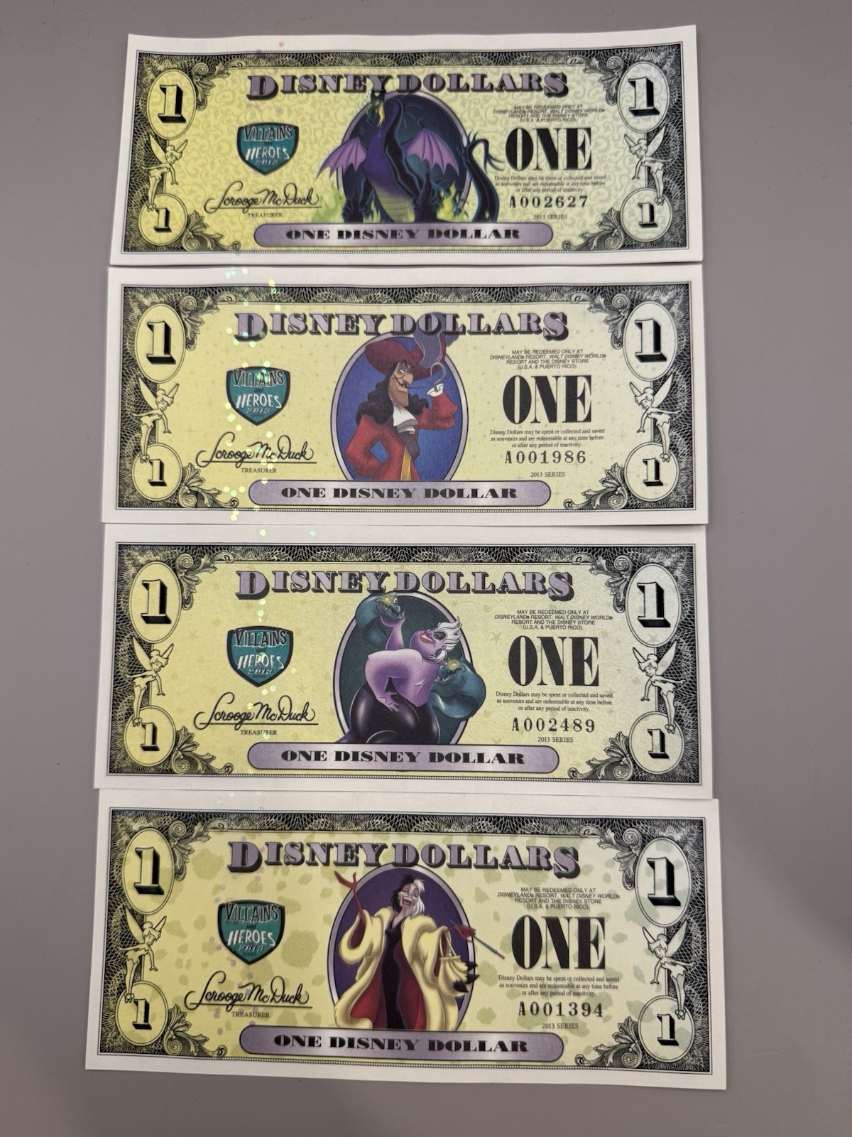Disney 2013 Villains Heroes Set Dollars Uncirculated Dalmatian Error Disneyland