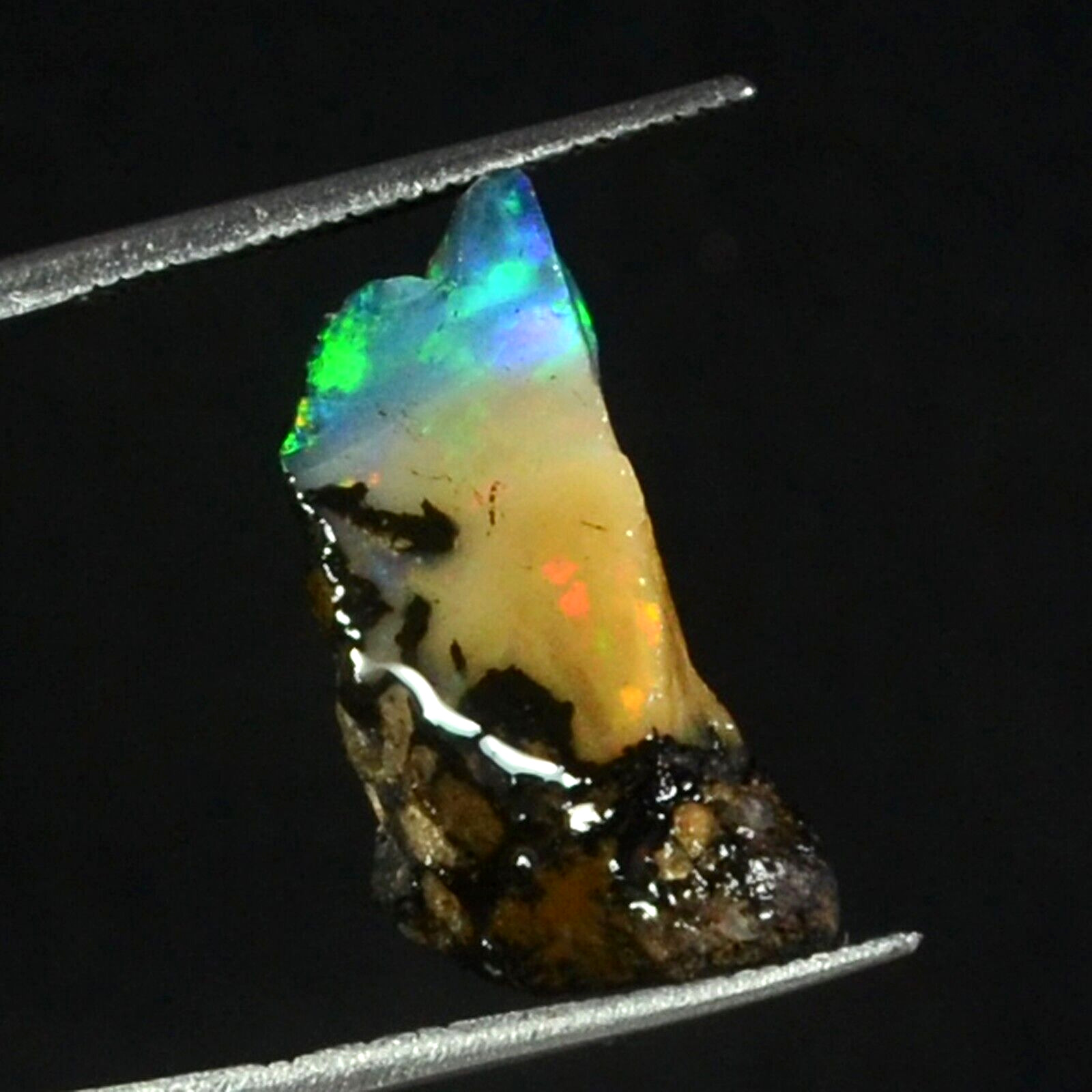 100%Natural Ethiopian Crystal Black Opal Play Of Color Rough Specimen 7.00Ct