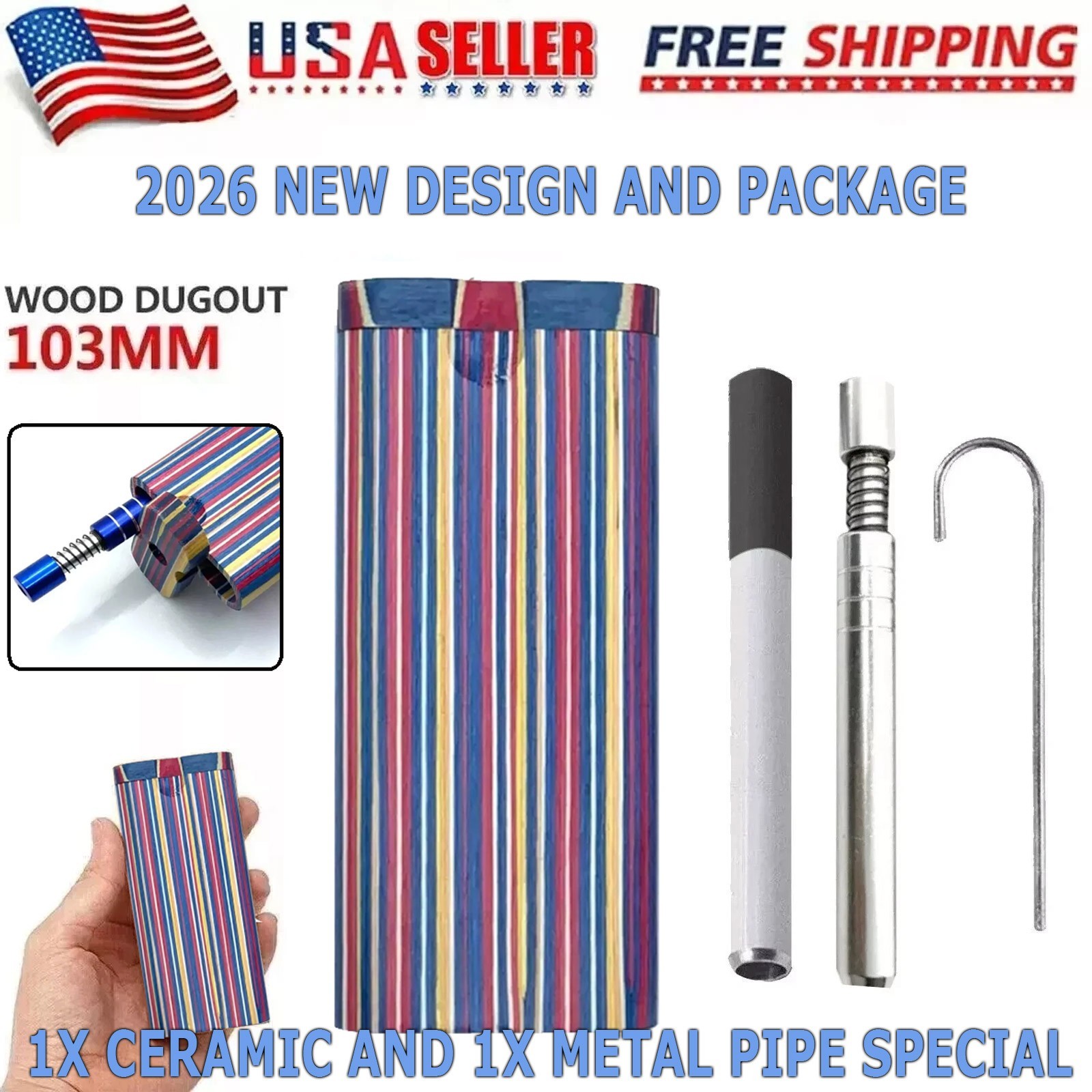 BK Wooden Dugout Pipe Self Cleaning Metal Bat Poker Smoking Pipe One Hitter Kit