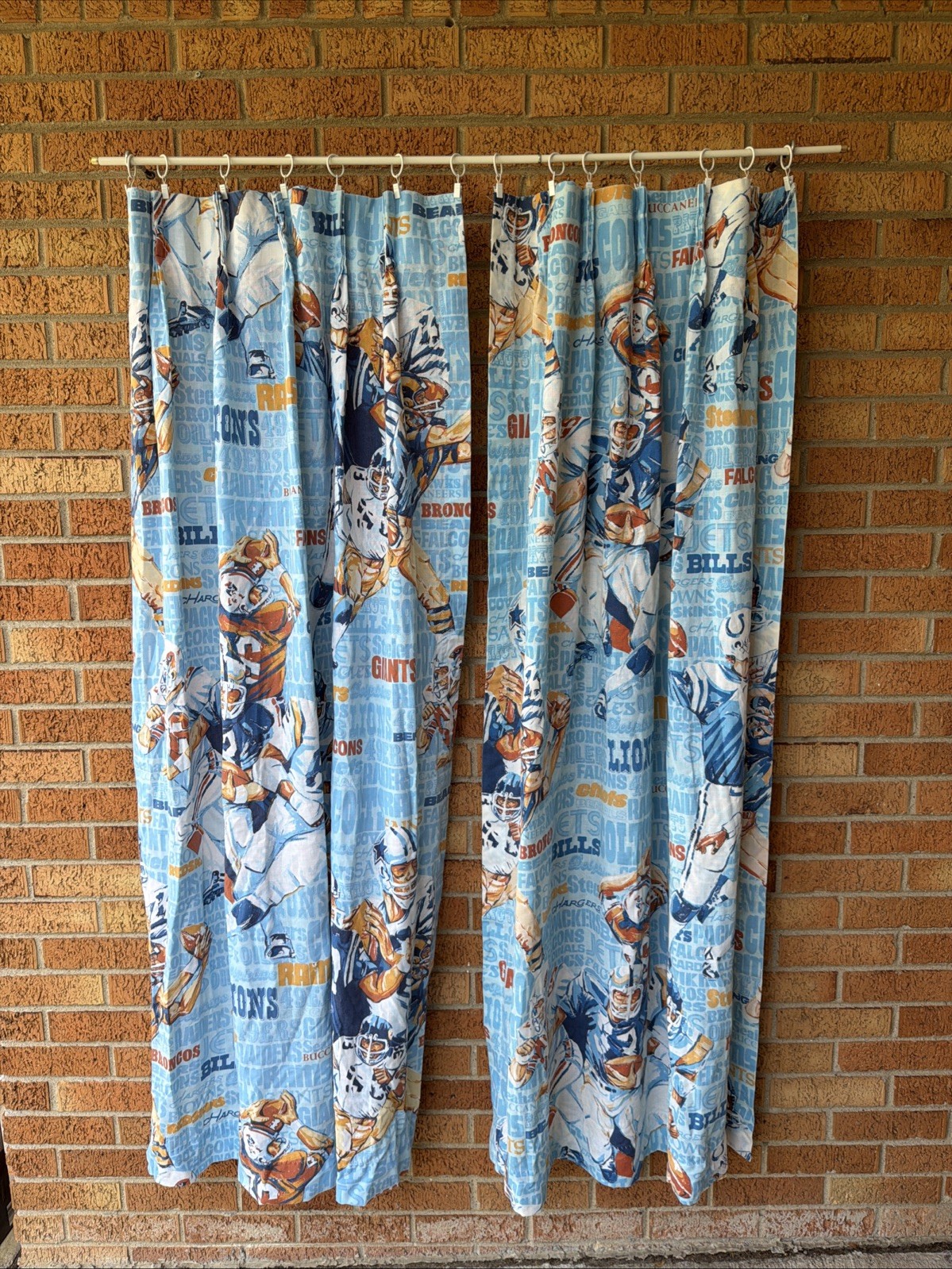Vintage 1970s JCPenney NFL Football 4 Panel Pinch Pleat Curtains Collectible