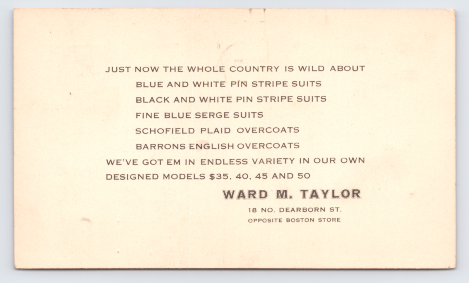 1922 'Whole Country Wild' Ward M. Taylor Postal Card Chicago IL Pinstripe Suits