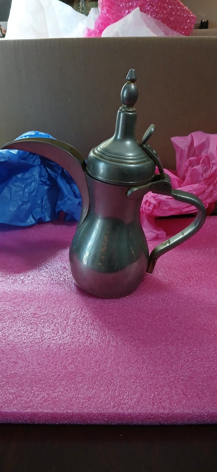 Vintage Middle Eastern Arabic Dallah Coffee Pot Metal Teapot Ornate Decor