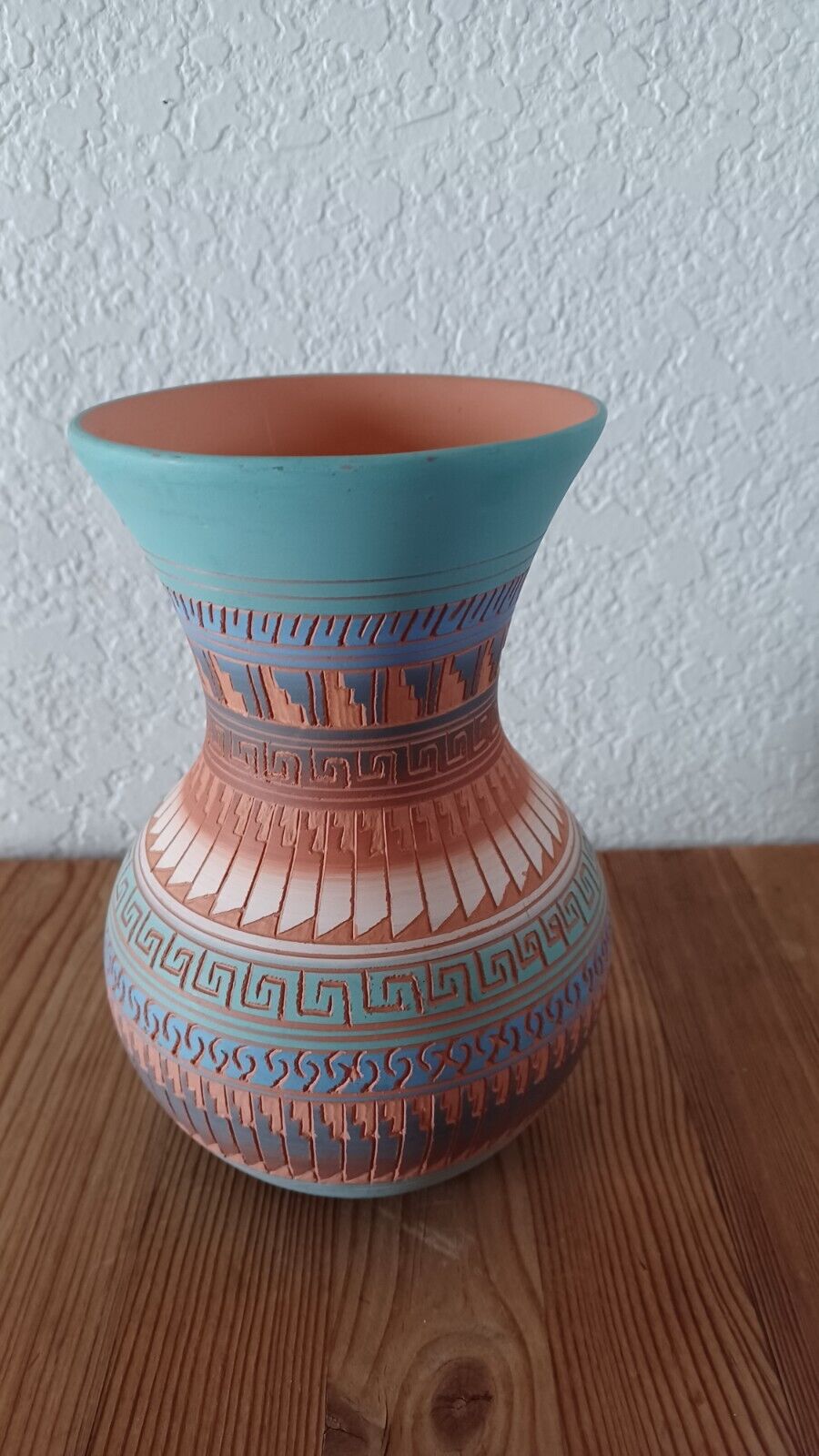 Vintage Handmade Navajo Pottery Vase Etched Signed