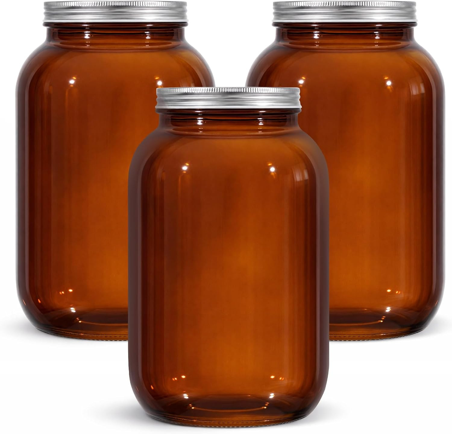 Norme 3 Pcs 1 Gallon Amber Wide Mouth Mason Glass Jars with Lids,Round Norme 3 Pcs 1 Gallon Amber Wide Mouth Mason Glass Jars with Lids,Round