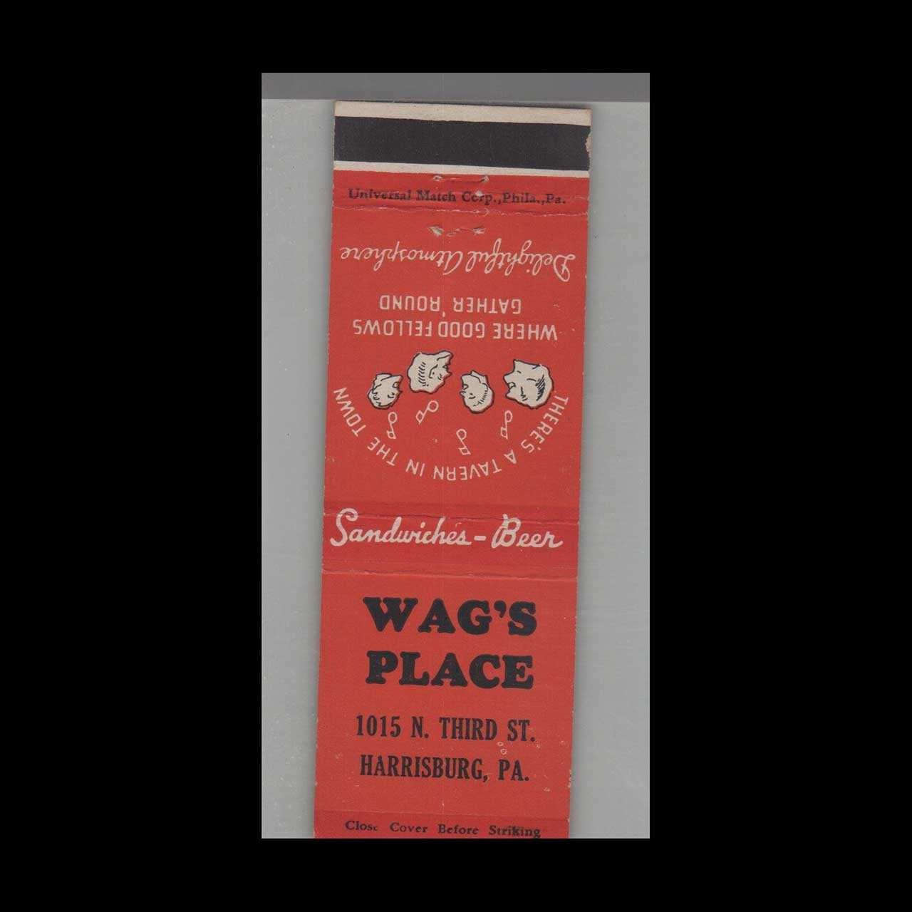 Matchbook Cover Wag\'s Place Harrisburg, PA #3