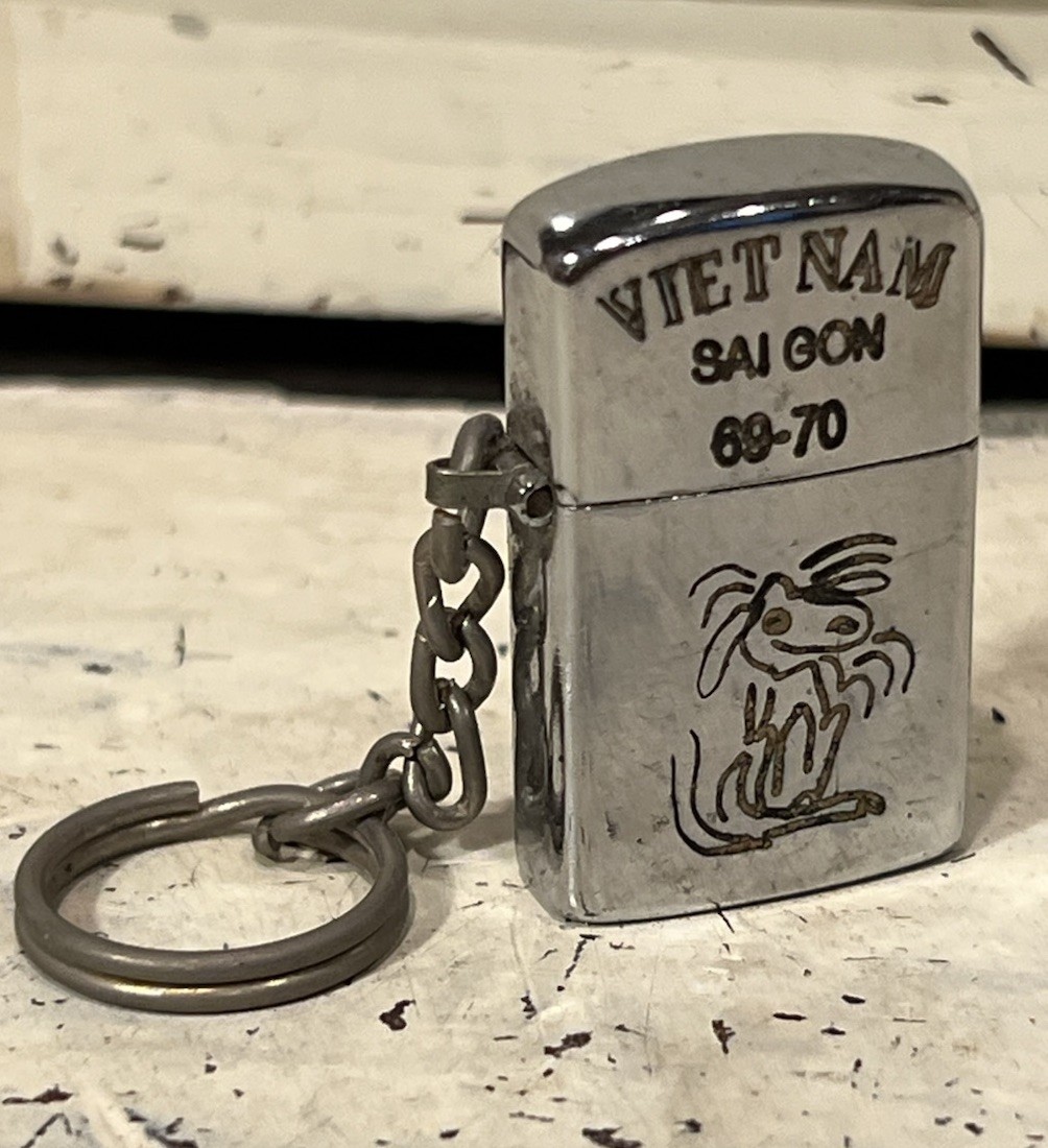 Vintage 1969-70 Vietnam War Saigon Keychain Lighter Engraved w/ Snoopy Peanuts