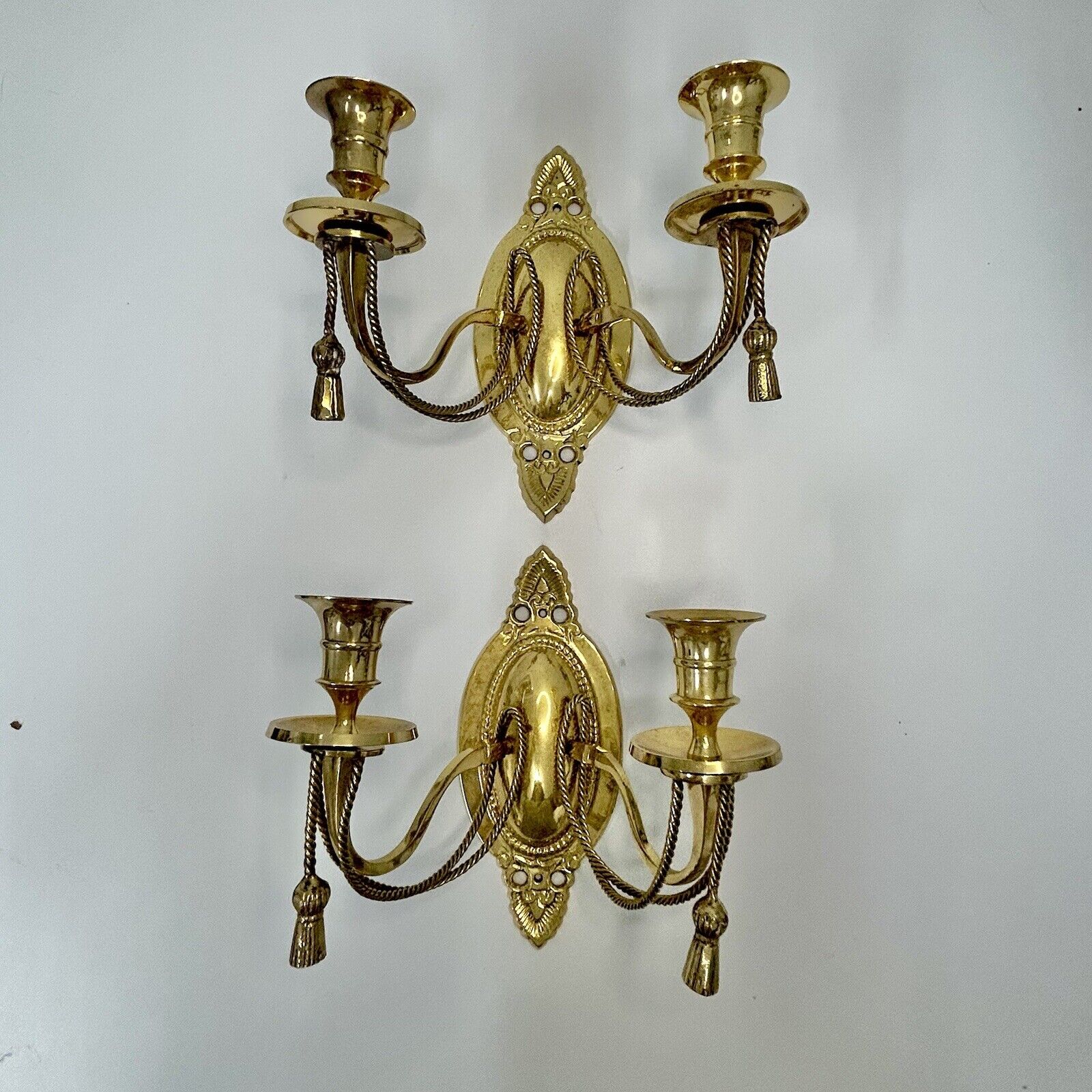 Brass Wall Mount Sconces Candle Holders Rope Tassels Pair Of 2 India READ