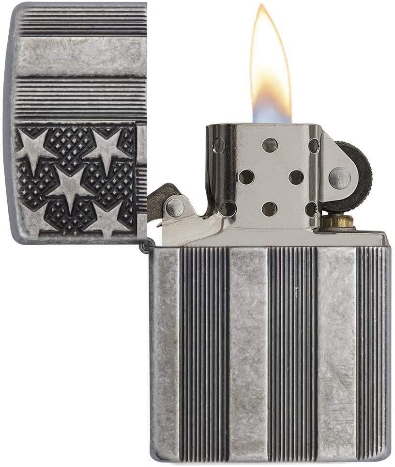 Zippo 28974 Armor American Flag Antique Silver Plate