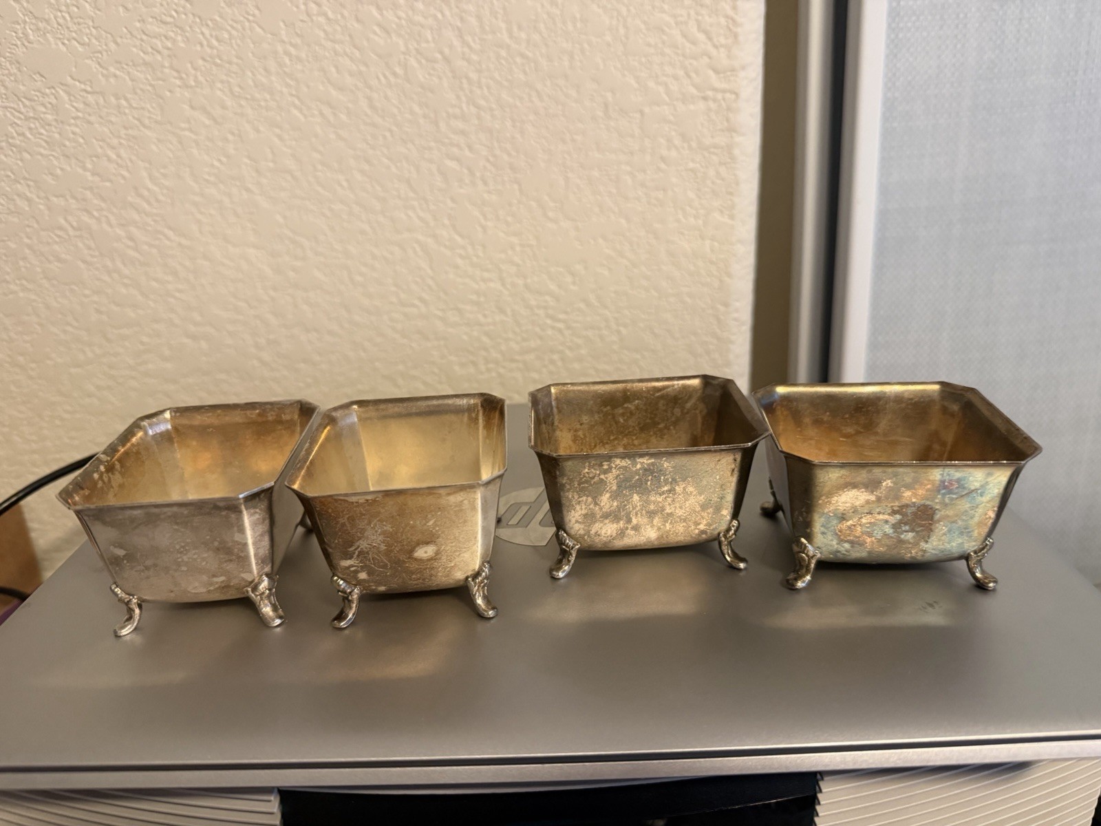 Vintage Silver Plated Footed Salt Cellar Lot Of 4