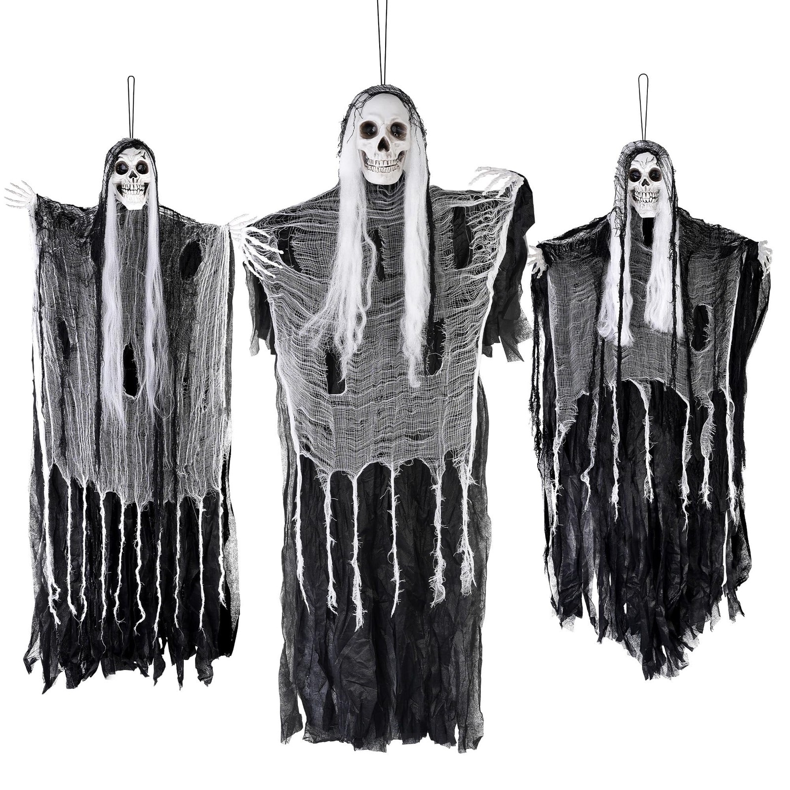 SINKOO 3 Pack Halloween Hanging Skeleton Ghosts Decorations, 47\