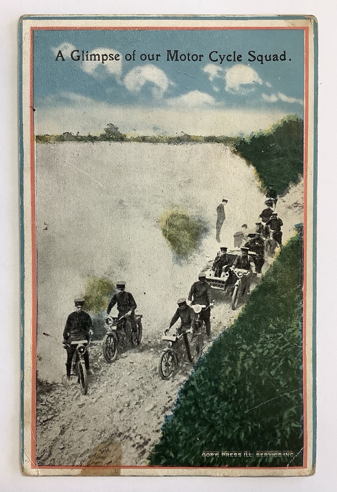 Antique 1918 A Glimpse Of Our Motor Cycle Squad Postcard WWI Military Motorcycle