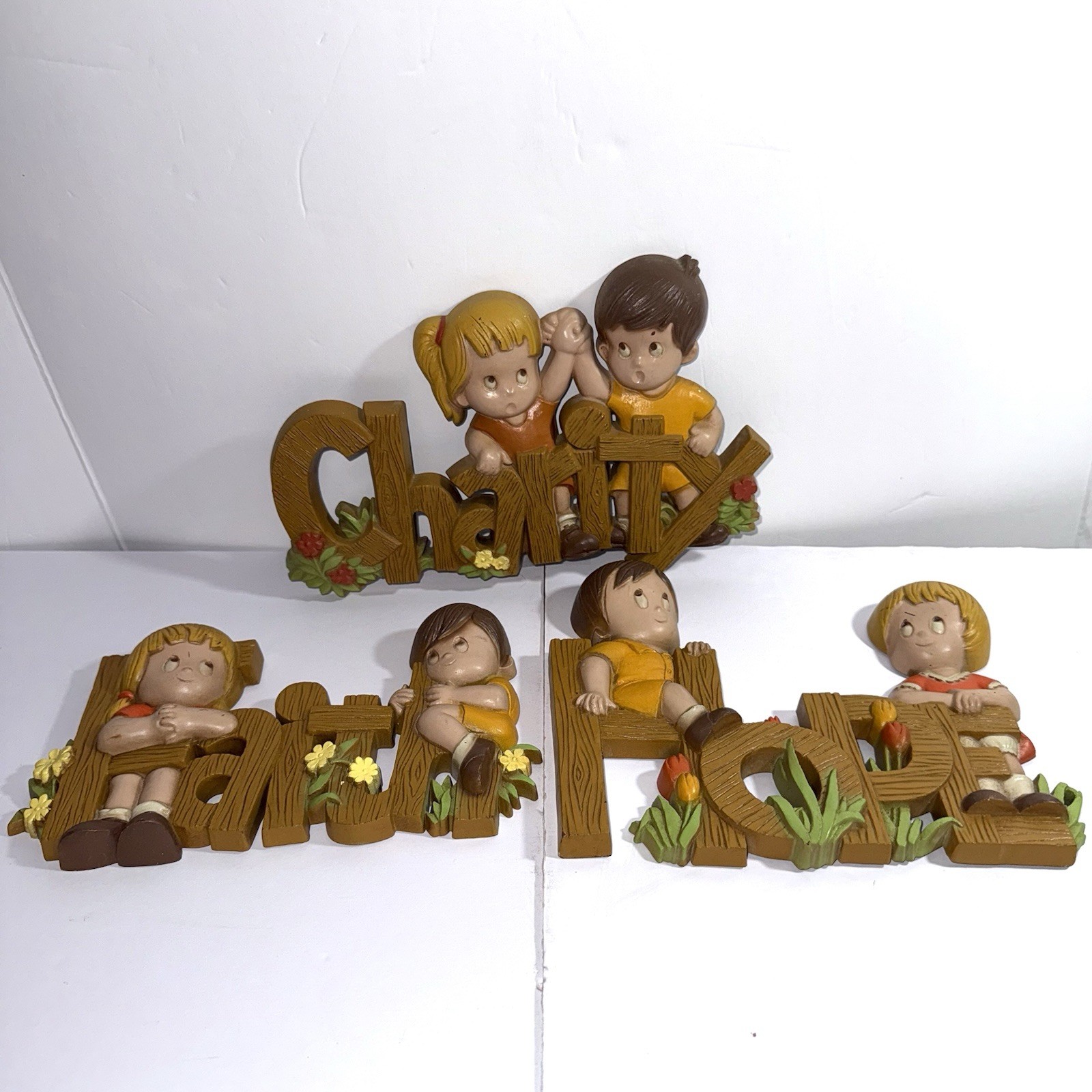 Vintage Burwood 3 Piece Set Faith Hope Charity Children Wall Hangings Kids Room