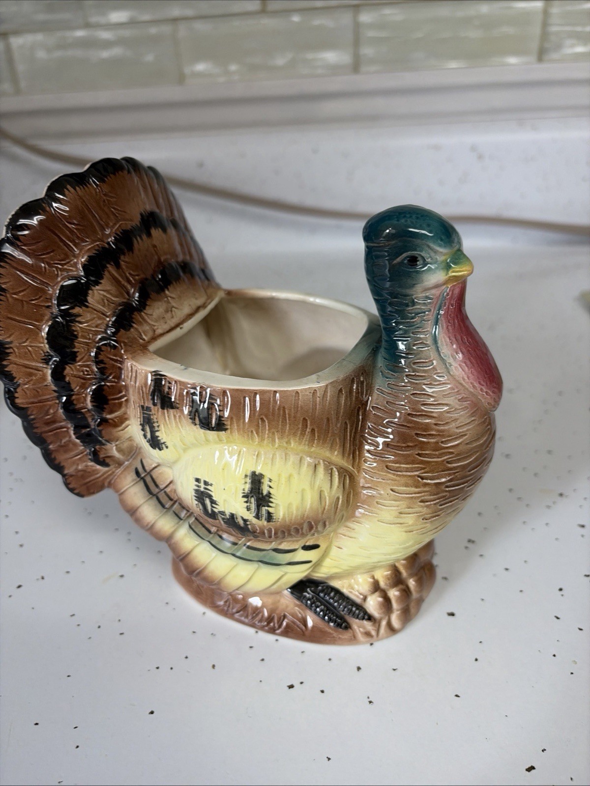Ceramic Turkey Planter Giftwares Co Nancy Pew Japan Colors Thanksgiving 6”