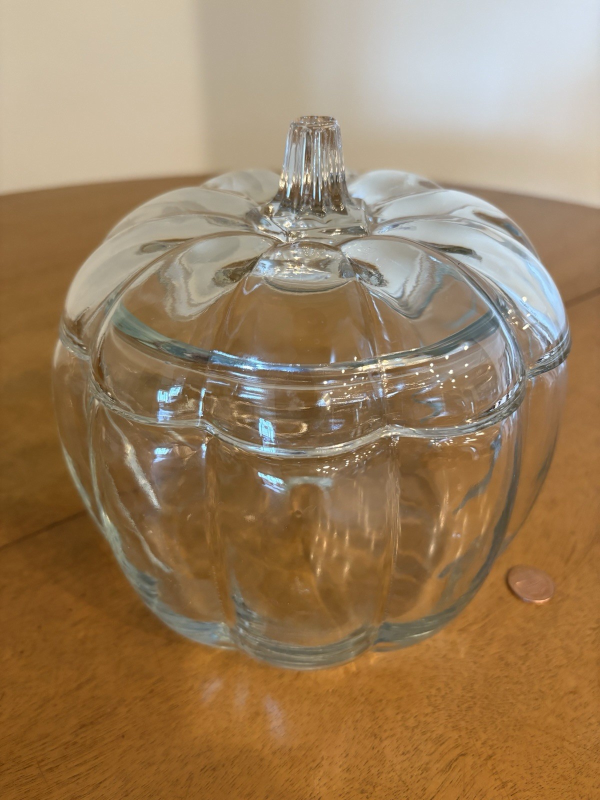Clear Glass Pumpkin Shaped Cookie Jar / Treat Canister Fall Autumn Halloween 7\