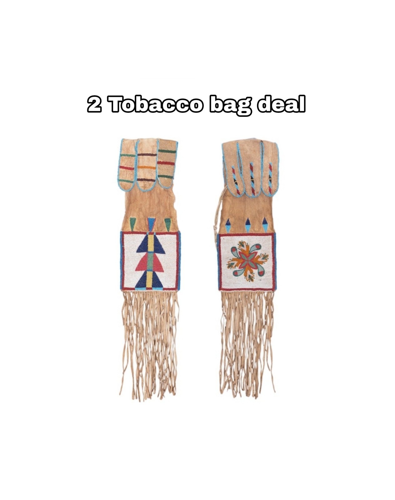 2 X Handmade Lakota Sioux Native American Style Beaded Tobacco bag Hide Pipe bag