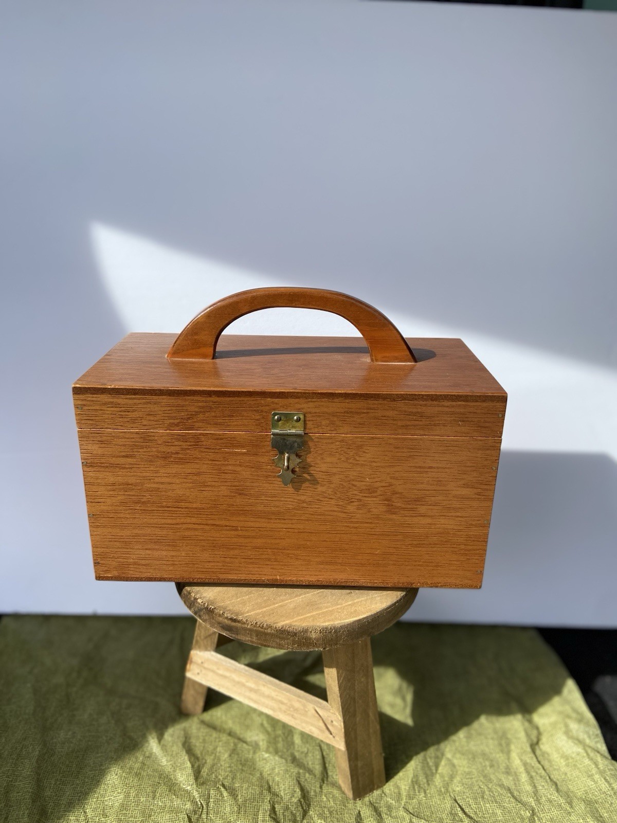 Vintage Cedar Wooden Box with Handle Great Condition Storage Box for Crafts Art