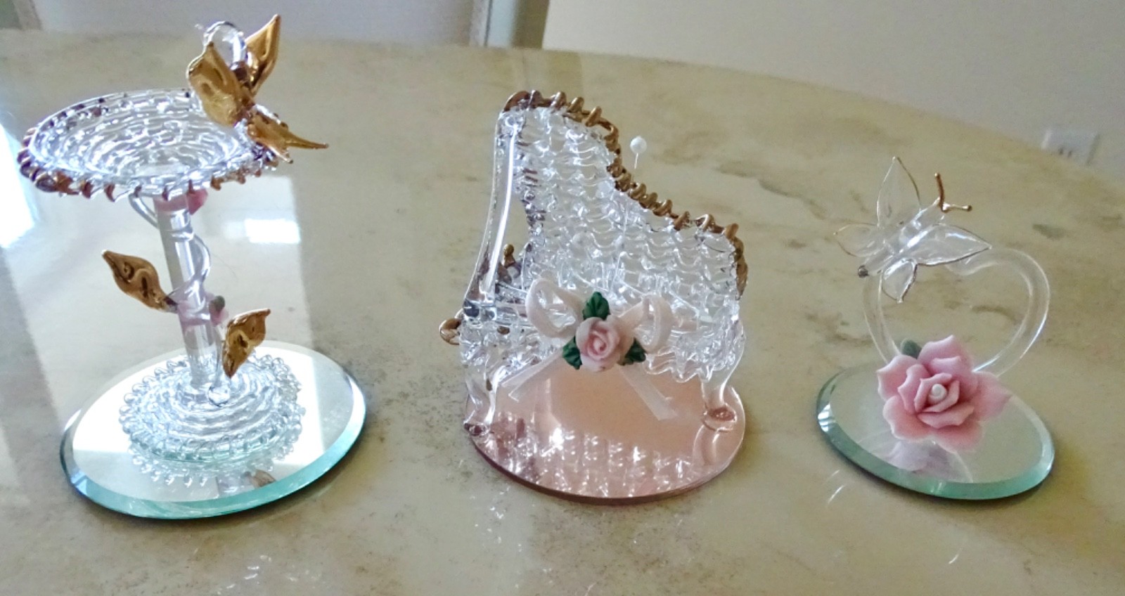 GLASS BARON Spun Glass figurines  Gold Tipped 