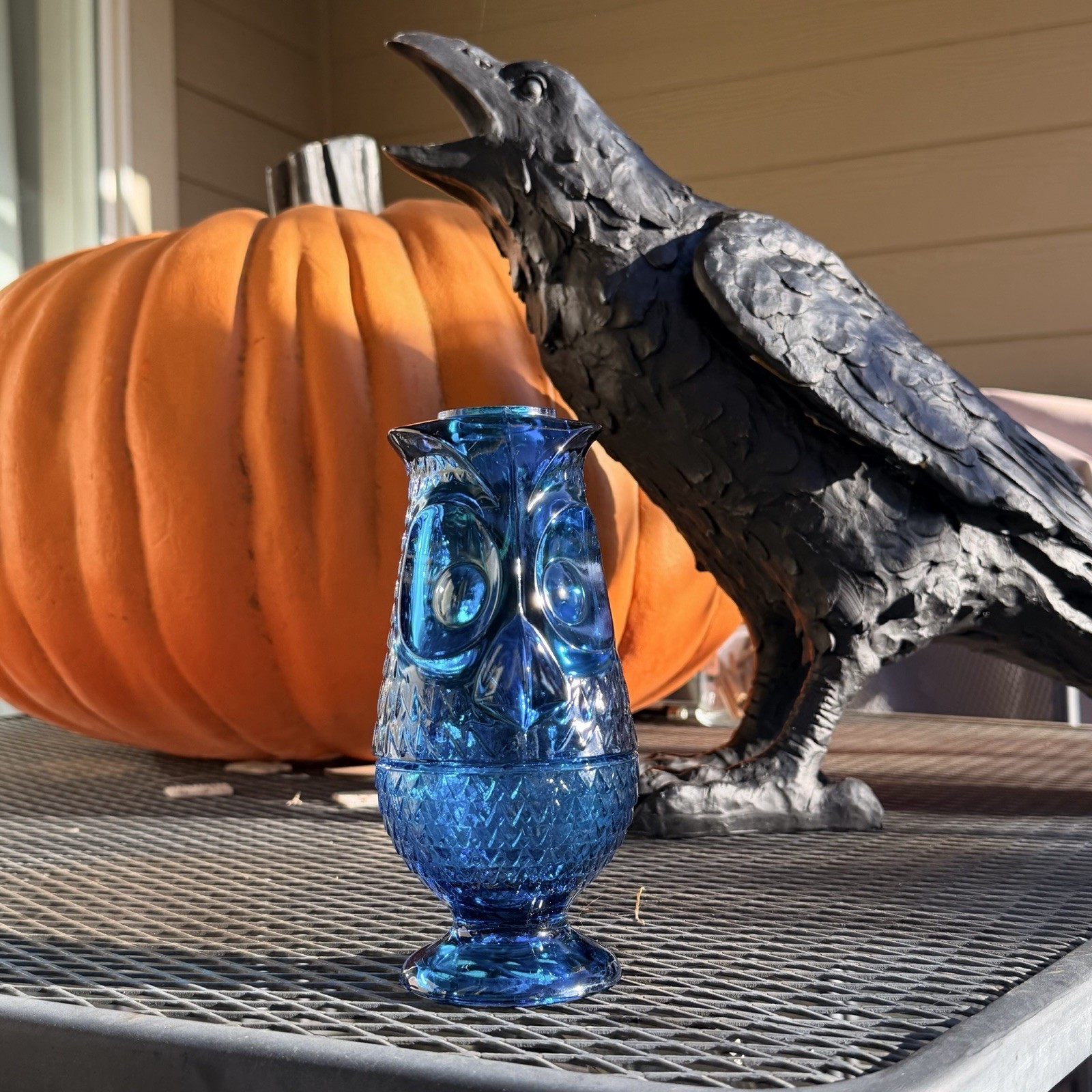 Vintage Viking Glass Owl Bluenique Fairy Lamp MCM 2pc Vintage Viking Glass Owl Bluenique Fairy Lamp MCM 2pc